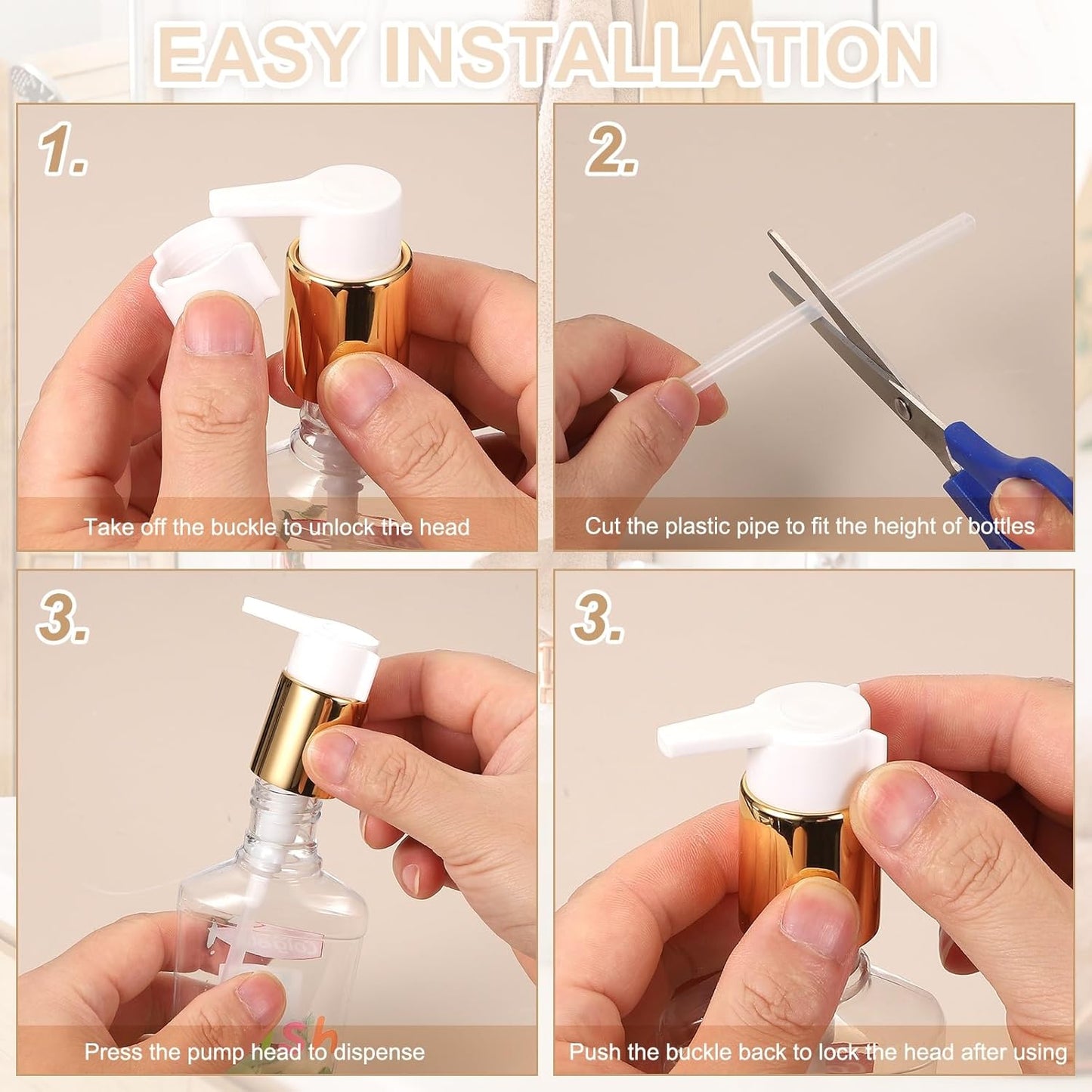 uxcell 4 Pcs Soap Dispenser Pump Heads, Hand Soap Dispensers Top Pumps Replacement Clip-on Pumphead for Standard 24/410 Neck Size Bathroom Lotion Shampoo Bottle, Silver White