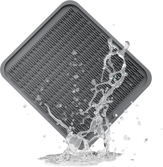 ZLR Silicone Dish Drying Mat for Kitchen Counter, Eco-Friendly Fast Dry Dish Mat, Easy Clean Multi Usage Drying Matt, Heat Resistant Trivet, 16" x 18" XL, Dark Gray