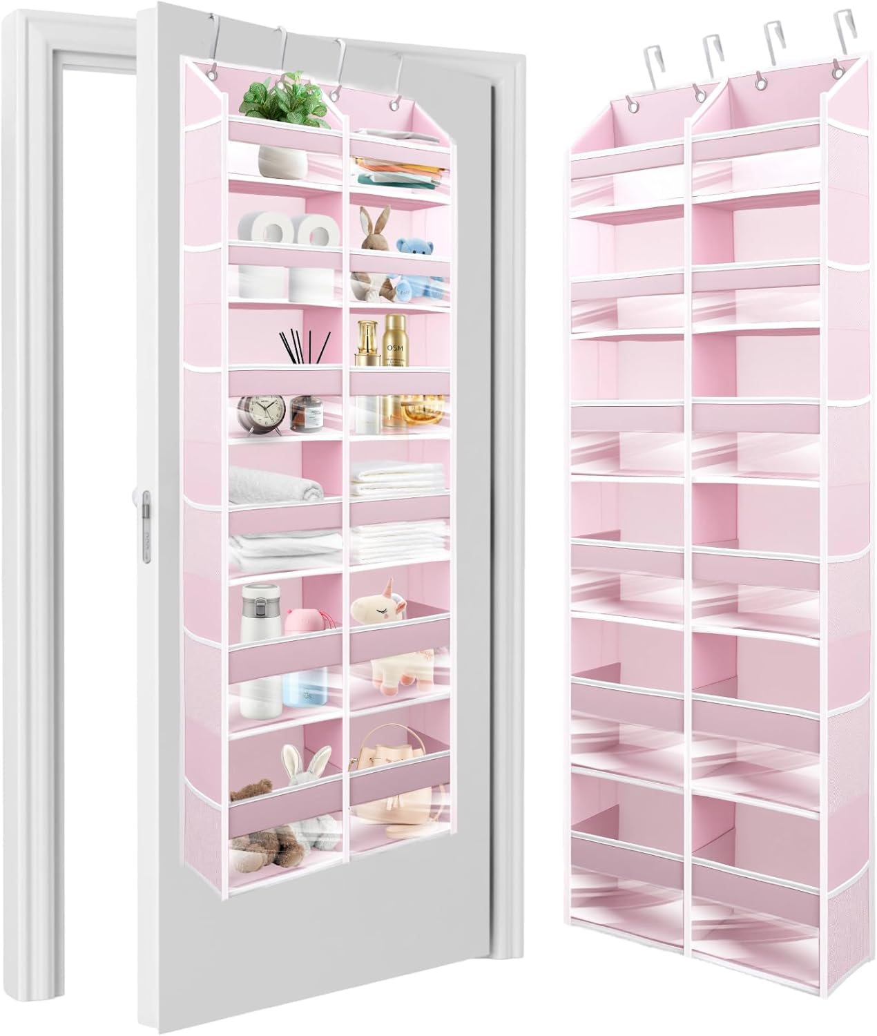 HOMELUX THEORY Heavy Duty Over the Door Organizer - Extra Wide Closet Organizers And Storage, Hanging Storage Door for Bedroom & Baby Nursery, 1PC Baby Pink