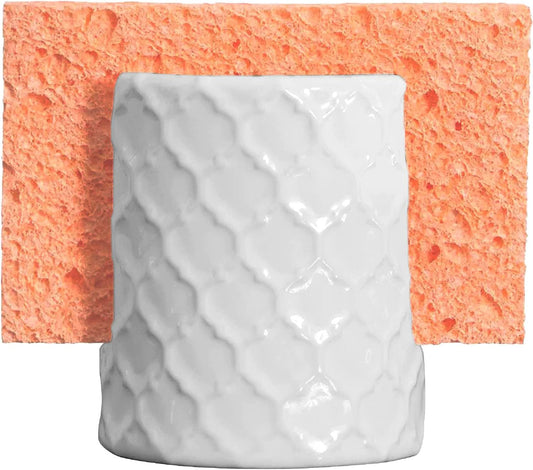 Home Acre Designs Sponge Holder for Kitchen Sink - Rustic Farmhouse Home Kitchen Decor - White Ceramic
