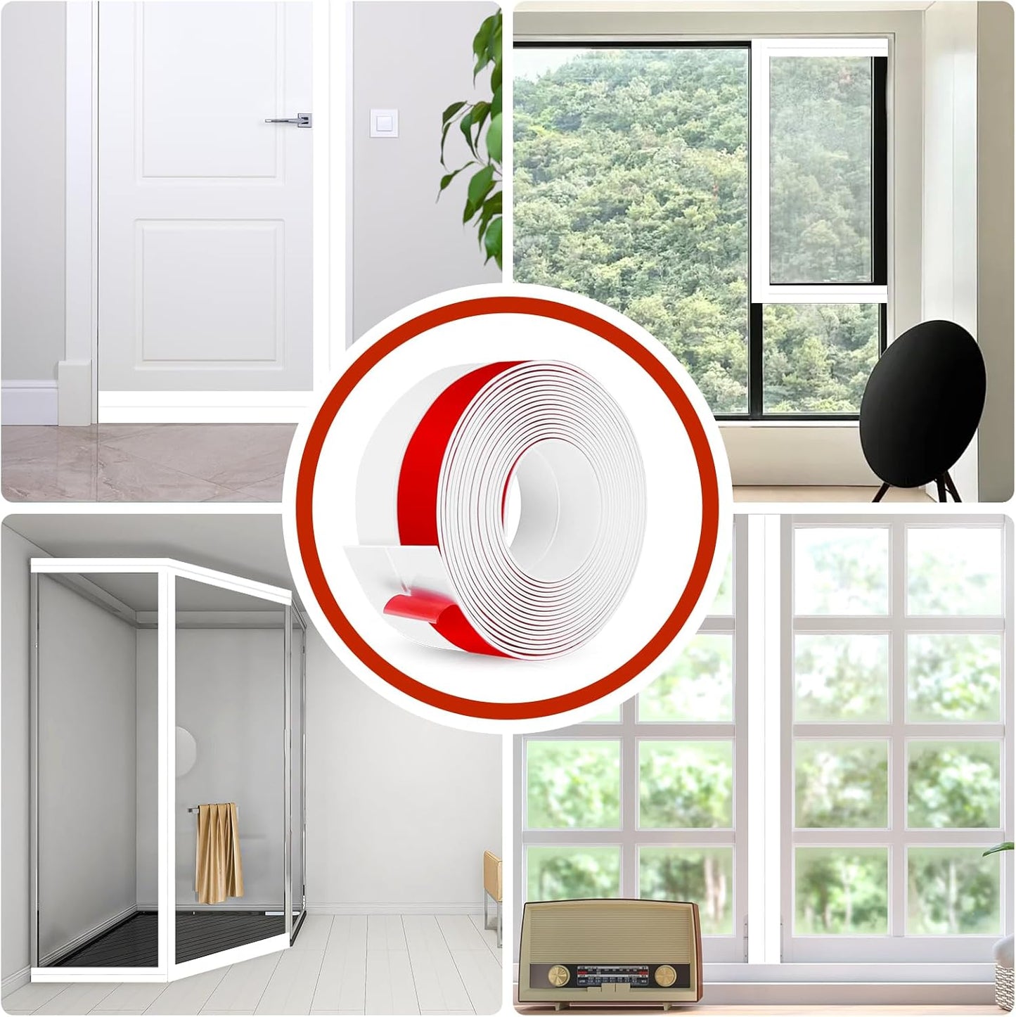 Weather Stripping Self Adhesive Door Draft Stopper Flexible Shower Door Bottom Seal Silicone Seal Strip for Sliding Glass Windows Side Gaps (White, 2 Inch Wide x 40 Feet Long)