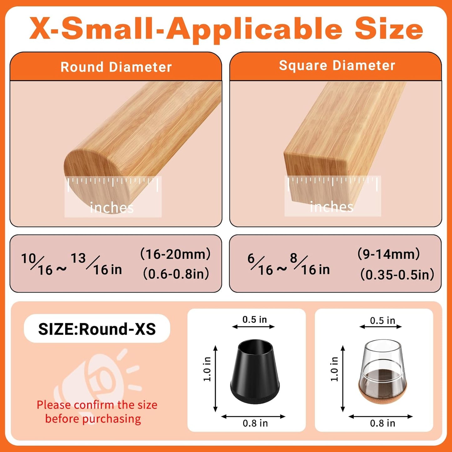 Chair Leg Floor Protectors Extra Small 16 Pcs,Silicone Chair Leg Protectors for Hardwood Floors/Tiles,360°Wrapped Felt Bottom to Prevent Scratch and Reduce Noise, Round Black