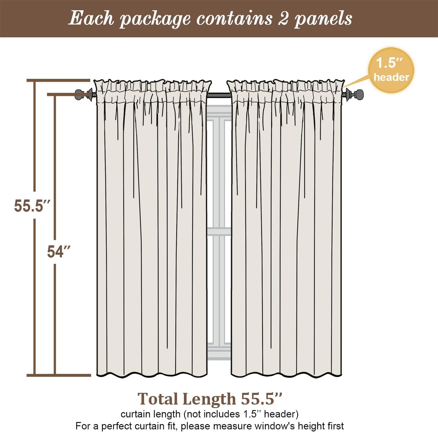 Chyhomenyc Taupe Sheer Curtains 54 Inch Long 2 Panels, Light Filtering Rod Pocket Voile Short Curtains Drapes for Living Room Bedroom Small Windows, 42Wx45L Inches