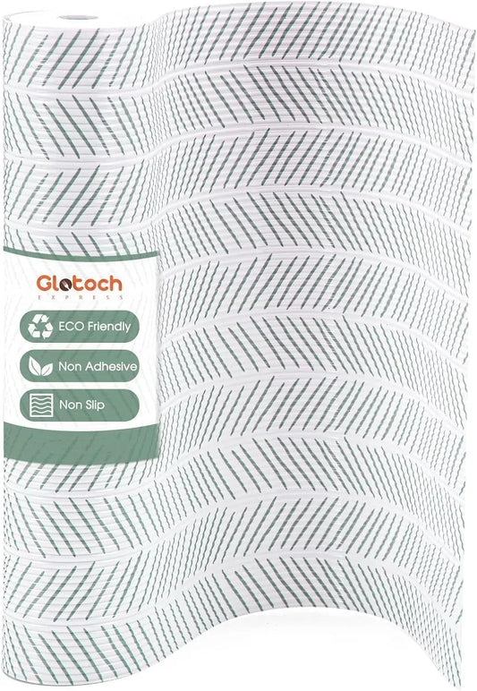 Glotoch Non Adhesive Shelf Liners for Kithchen Cabinets,Non Slip Waterproof Drawer Liners for Dresser, Liner, Fridge, Wire Shelving,Pantry,Heavy Duty, White and Green Herringbone 12X60 Inch