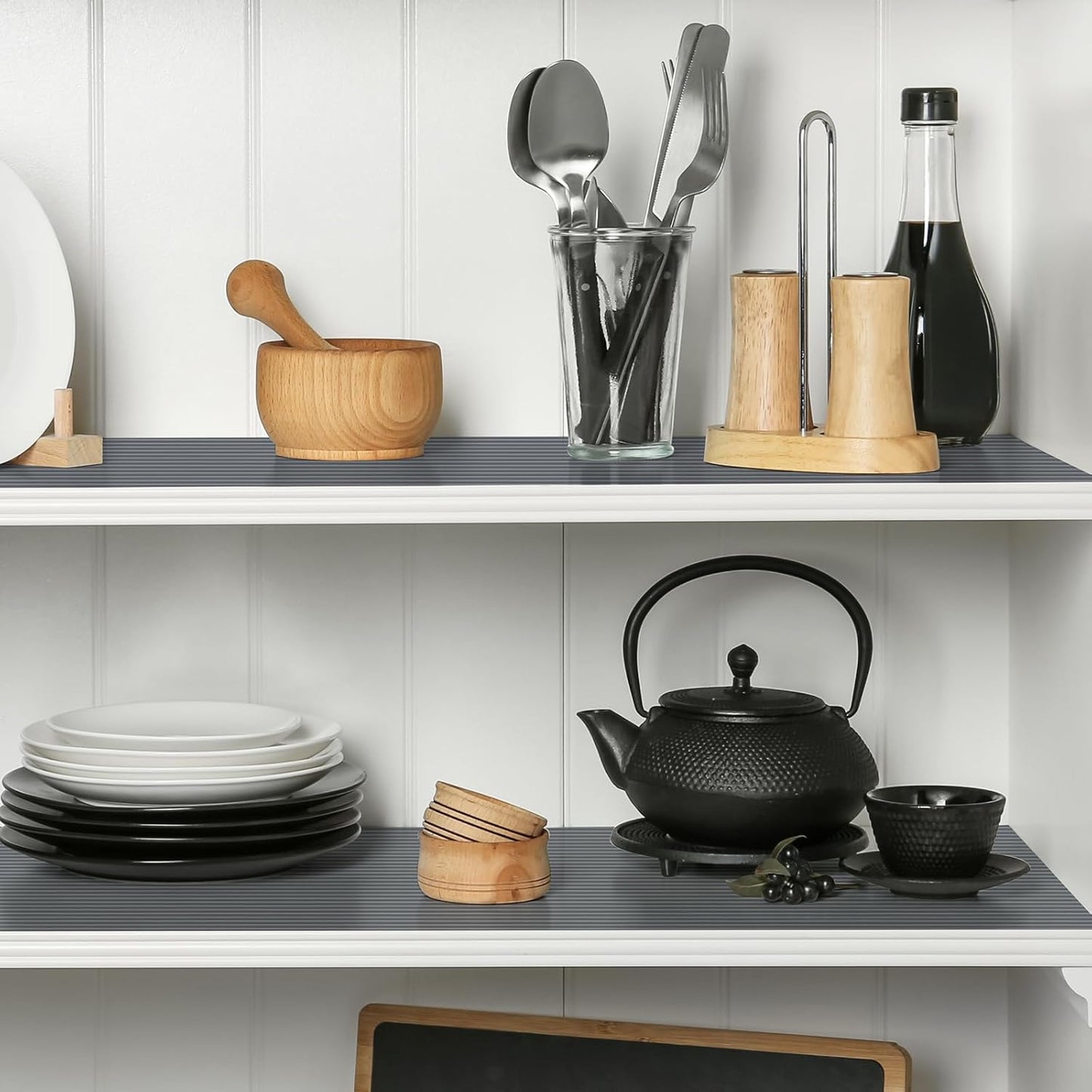 Shelf Liners for Kitchen Cabinets Drawer Liner Non Adhesive Cupboard Mat EVA Material Waterproof Refrigerator Mats Washable Fridge Liner for Cupboard and Desks Liner Gray 17.3 x 236.2 Inches