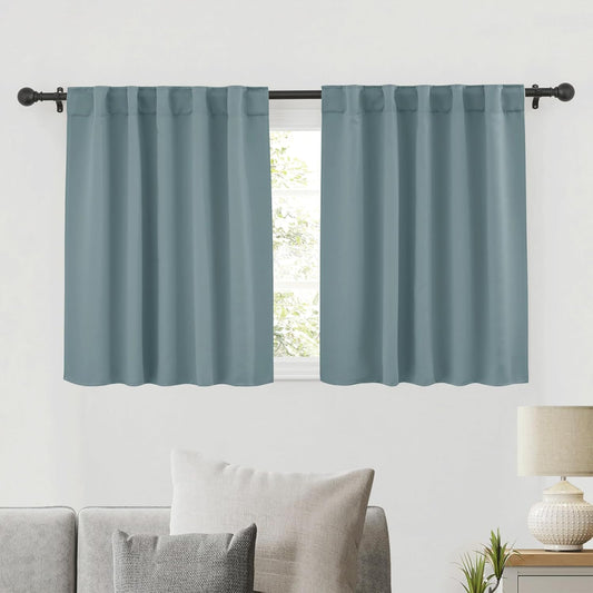 RYB HOME Kitchen Window Curtains - Blackout Privacy Half Window Curtains for Bedroom Bathroom Dining Living Room Cafe Office Short Tiers Drapes, W 34 x L 36 inches, 2 Panels, Dusty Blue