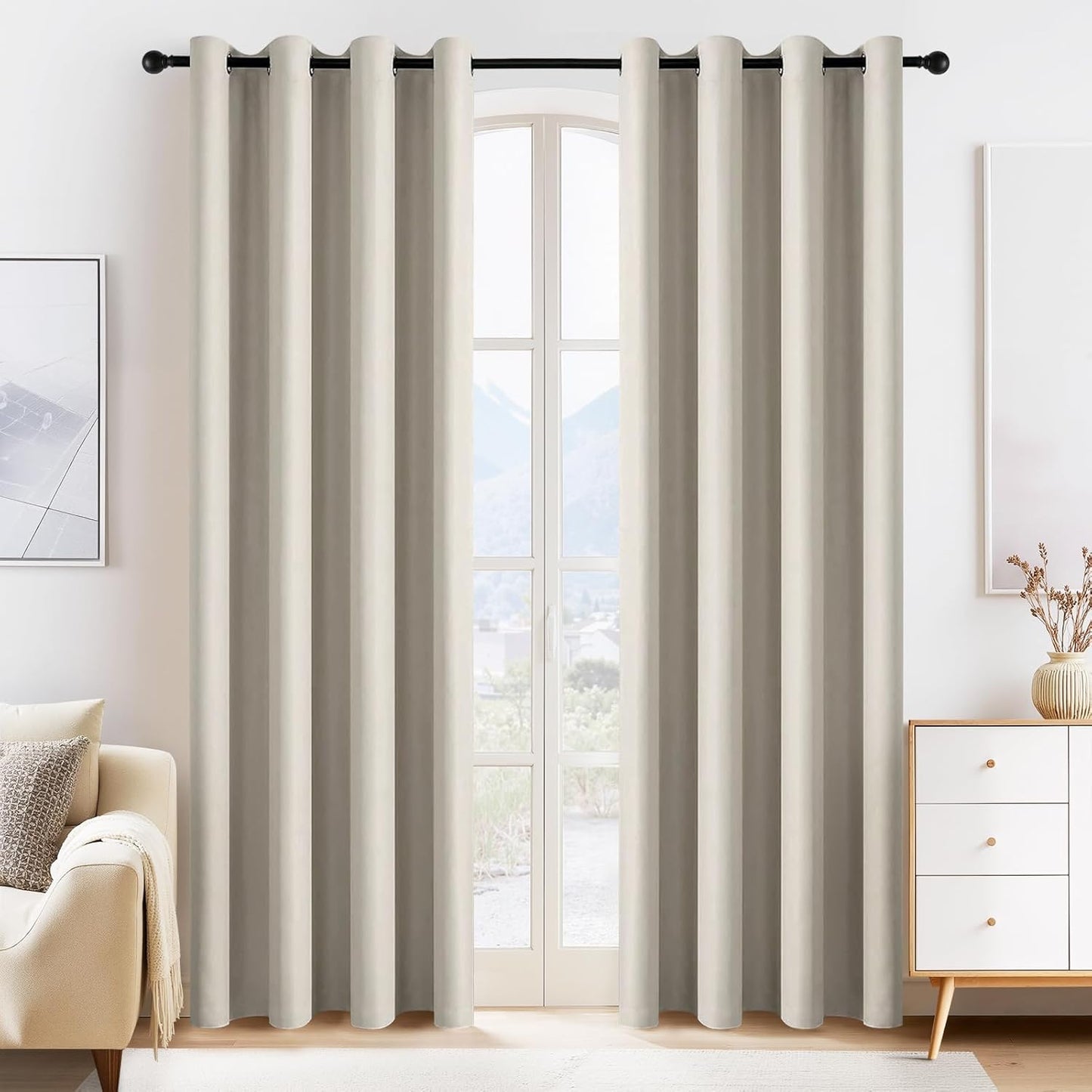 PONY DANCE Cream Blackout Curtains for Bedroom 84 Inch Length 2 Panels Set, Privacy Thermal Insulated Room Darkening Grommet Drapes for Living Room Window, W34 x L84 Inch