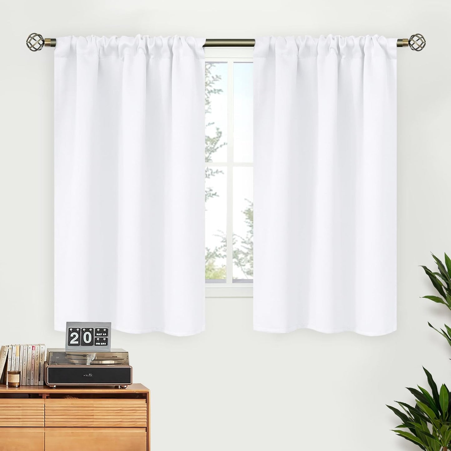 BGment Short White Curtains 40 Inches Length for Window Kitchen - Rod Pocket 34 Inch Wide Small Drapes for Bedroom Cabinet Cafe Basement Privacy, 2 Panels, 34 x 40 Inch