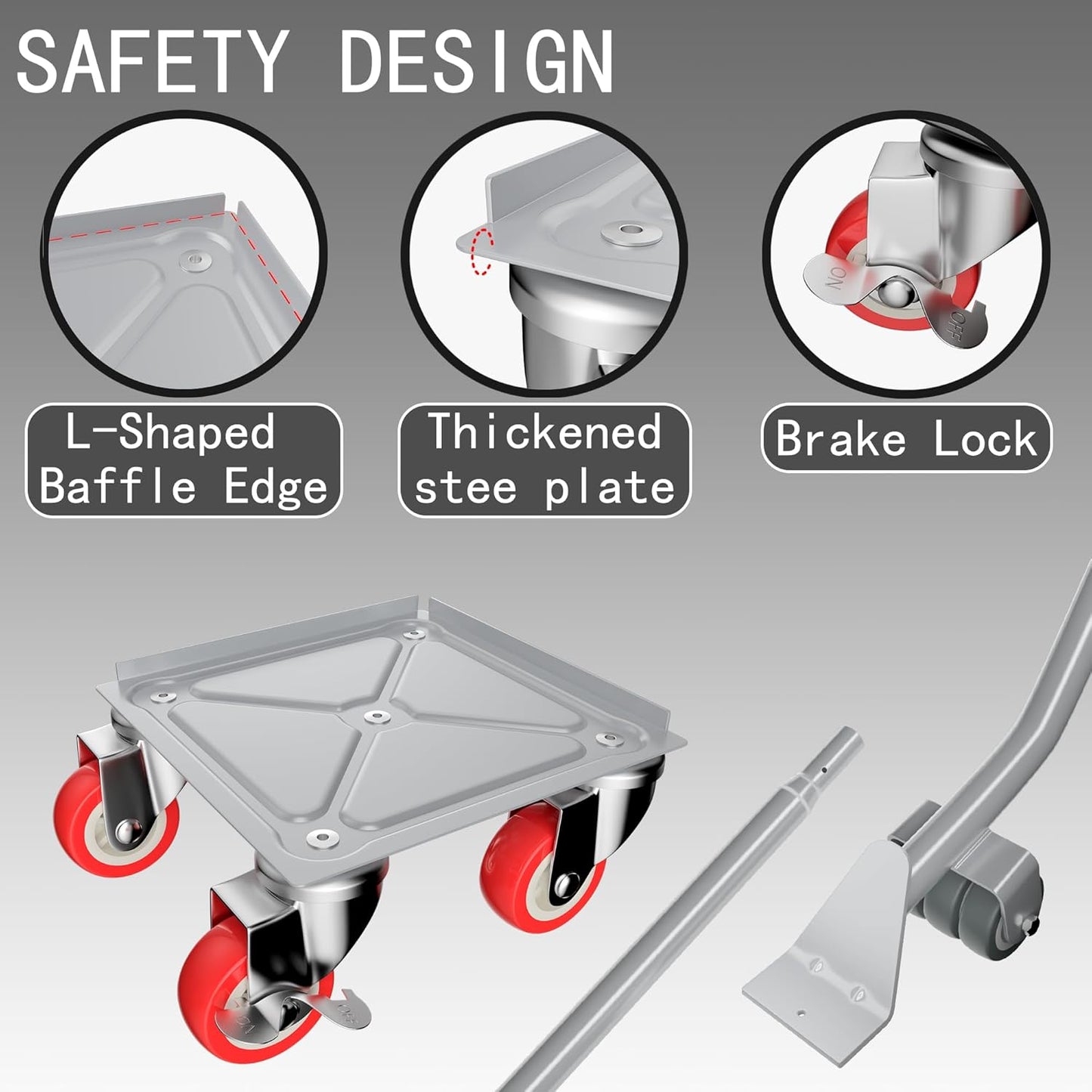 Furniture Dolly,Furniture Movers with 5 Wheels,Carbon Steel Panel Heavy Duty Dolly,Furniture Lifter with 5 360° Rotatable Rubber Universal Wheels,Maximum Load 1800LBS (Silver, 4.1x4.1 in)