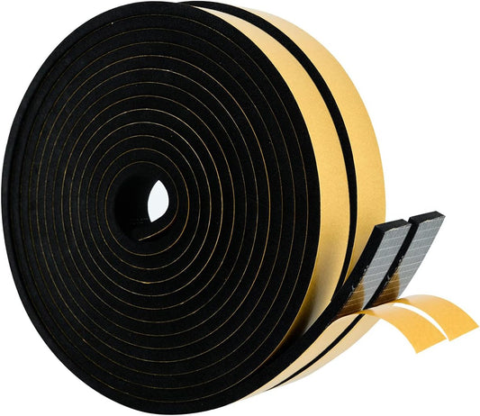 High Density Foam Weather Stripping Door Seal Strip Insulation Tape Roll for Insulating Door Frame, Window, Air Conditioner | Self Adhesive Sealing Weatherstrip (Black, 1 in x 1/4 in x 30 Ft)
