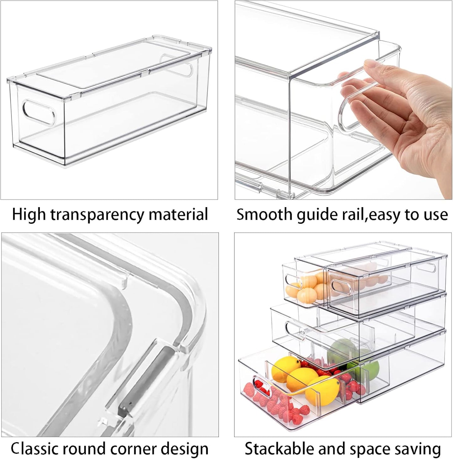 MineSign 7 pack Stackable Refrigerator Organizer Bins Pull-Out Drawers for Fruit and Veggies Storage Organizer for Fridge Clear Drawer Containers with Handle Divided Organization for Produce Saver