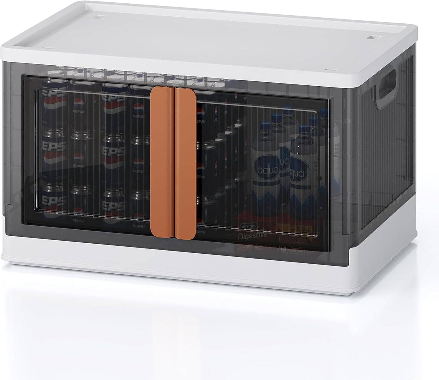 19Gal Collapsible Storage Bins with Lids & Wheels - 1 Pack Stackable with Doors, Heavy-Duty Plastic Containers for Home/Office, White