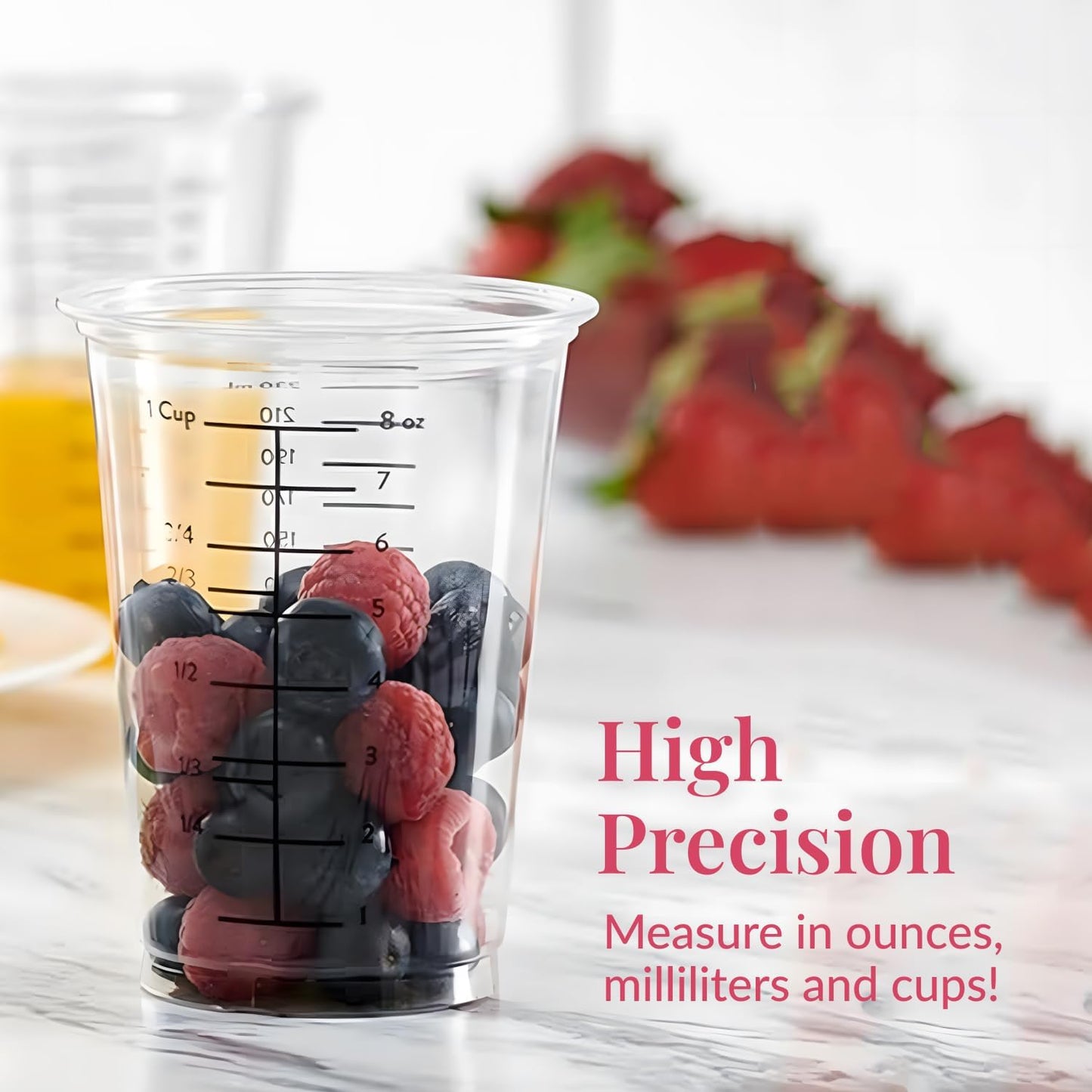 Prestee 50 Disposable Measuring Cups 8 oz - Plastic Paint Measuring Cups and Disposable Mixing Cups for Epoxy Resin - Versatile, Clear Measurement for Wet and Dry Ingredients for Baking and Crafting