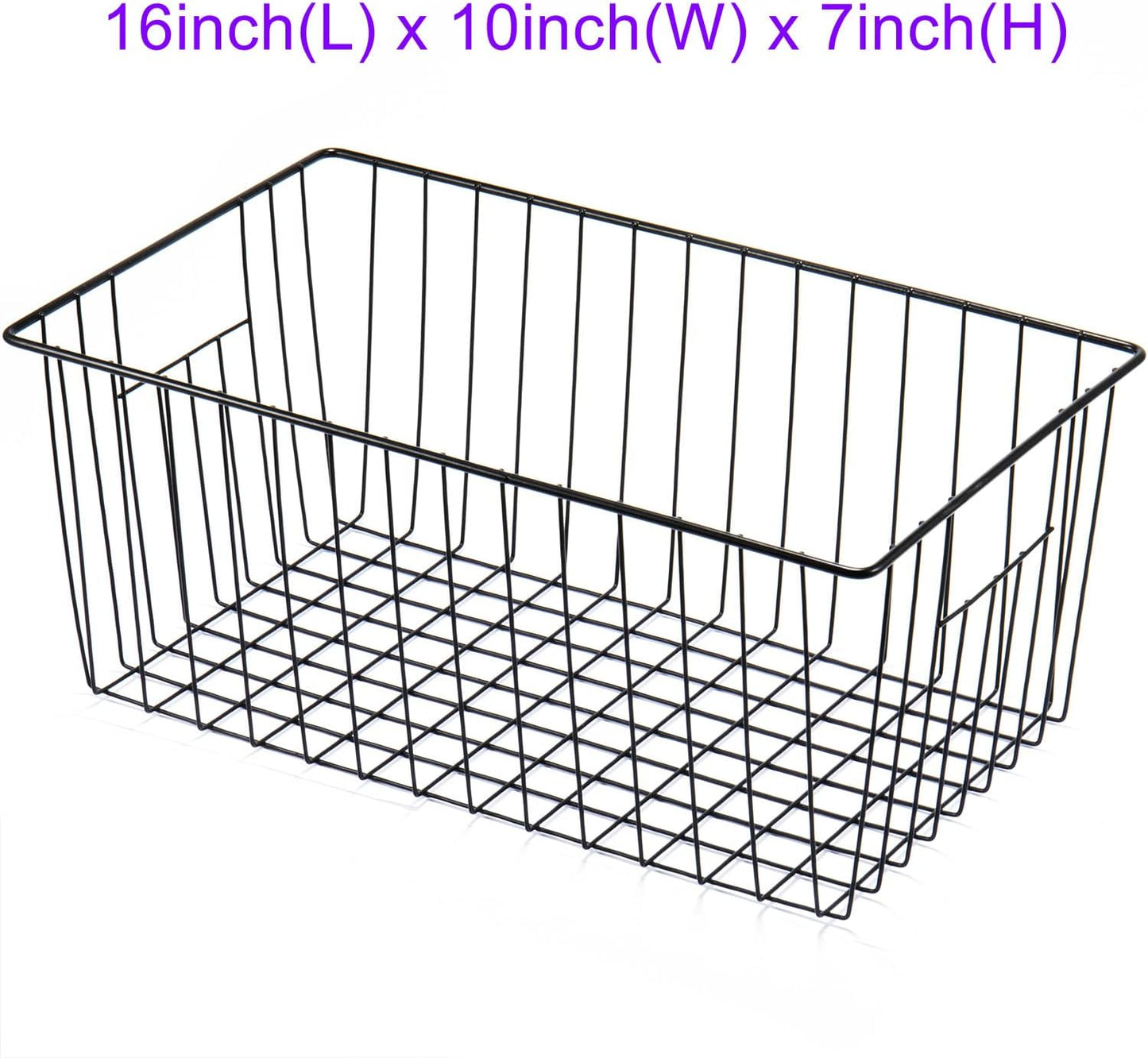 16inch Freezer Wire Storage Organizer Baskets, Household Refrigerator Bin with Built-in Handles for Cabinet, Pantry, Closet, Bedroom