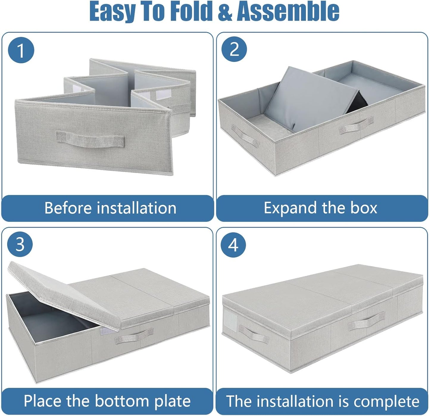 Underbed Storage Containers Bin with Lids, Large Under Bed Storage Organizer Box with Handle, Foldable Under the Storage Bags for Organizing Clothes, Shoes, Blankets, Pillows