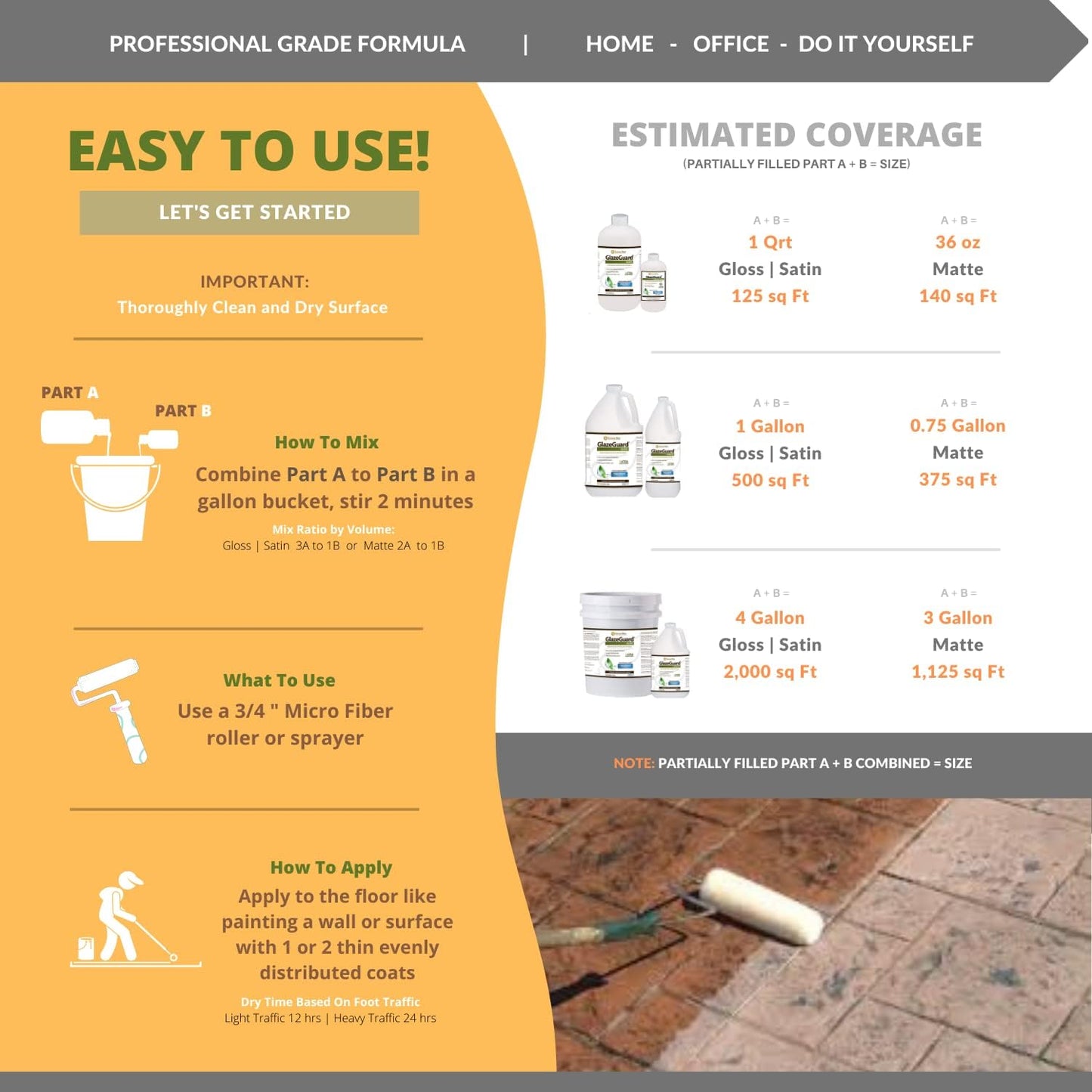 CoverTec GlazeGuard Matte Natural Look Ceramic, Porcelain Tile Grout Sealer, Flat Finish, 2 Part Kit, 0.75 Gal