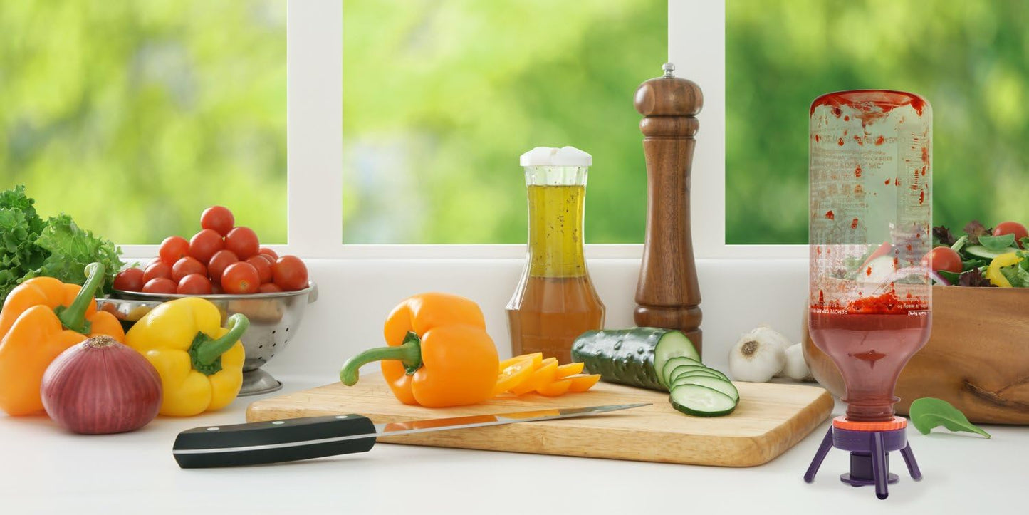 Flip-It! 1-Pack Bottle Emptying Kit – No More Wasted Product - Fits Most Plastic Bottles – Get Out Every Drop of Shampoos, Lotions, & More – 1 Base Cap, 3 Adapters – Bright Color Edition