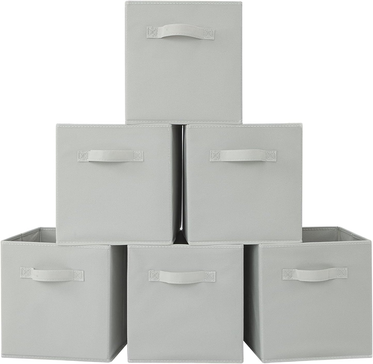 Stero Fabric Storage Bins 6 Pack Fun Colored Durable Storage Cubes with Handles Foldable Cube Baskets for Home, Kids Room, Closet and Toys Organization Gray
