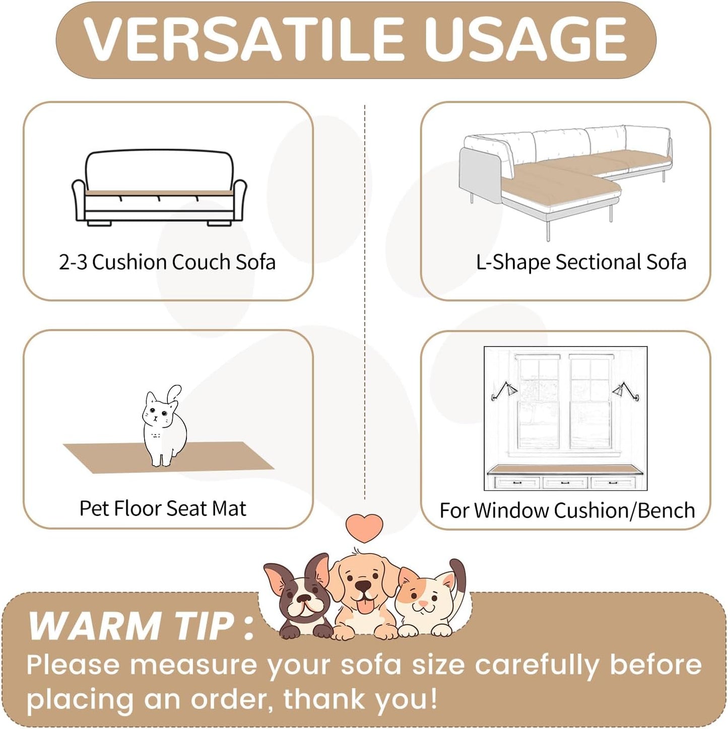 OTOB Couch Cover for Dogs Washable, Non Slip Funny Pet Couch Covers Sofa Slipcovers Cushion Mat, Plush Soft Cozy Pet Friendly Furniture Protector, All Seasons (Coffee, 23.6" x 47.2")