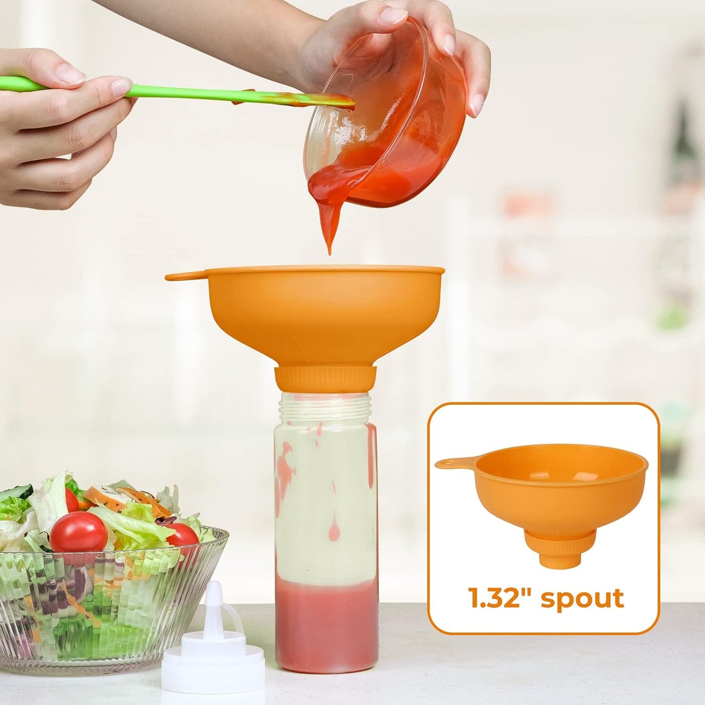 Wide Mouth Kitchen Funnel, Food Grade Plastic Cooking Canning Funnel with 4 Sizes Spouts for Filling Wide and Regular Mason Jars, Spray Dropper Oil Bottle Jug Spices Shampoo Sauce
