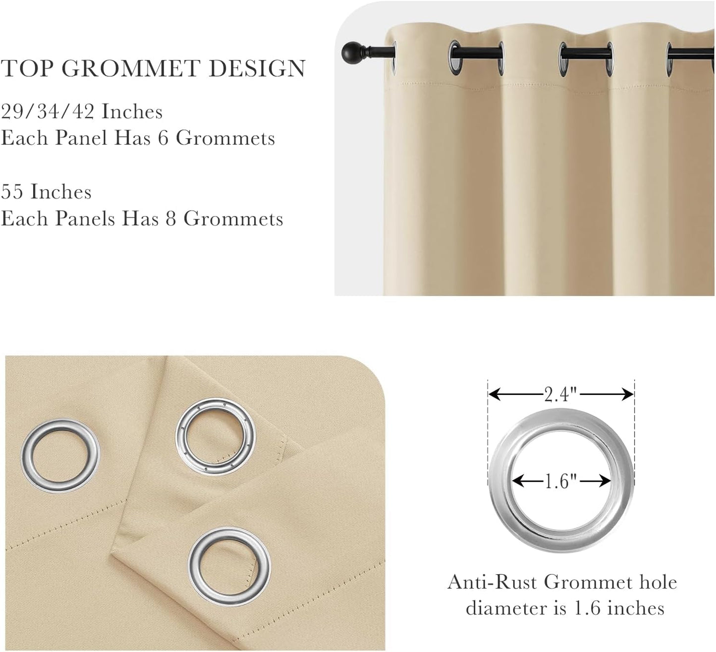 PONY DANCE Biscotti Beige Short Blackout Curtains for Kitchen 45 Inch Length, Thermal Insulated Grommet Curtains for Bedroom, Black Out Drapes for Bathroom Small Window (2 Panels Set, 34 inches Wide)