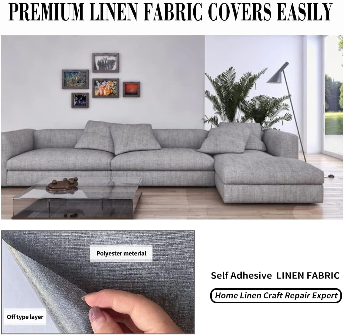 Fabric Repair Patches, 17X79 Inch Linen Repair Tape Self-Adhesive Fabric Patches Durable, DIY Large Linen Tape for Sofa, Couches, Furniture, Chair, Clothing （17X79 Inch, Beige）