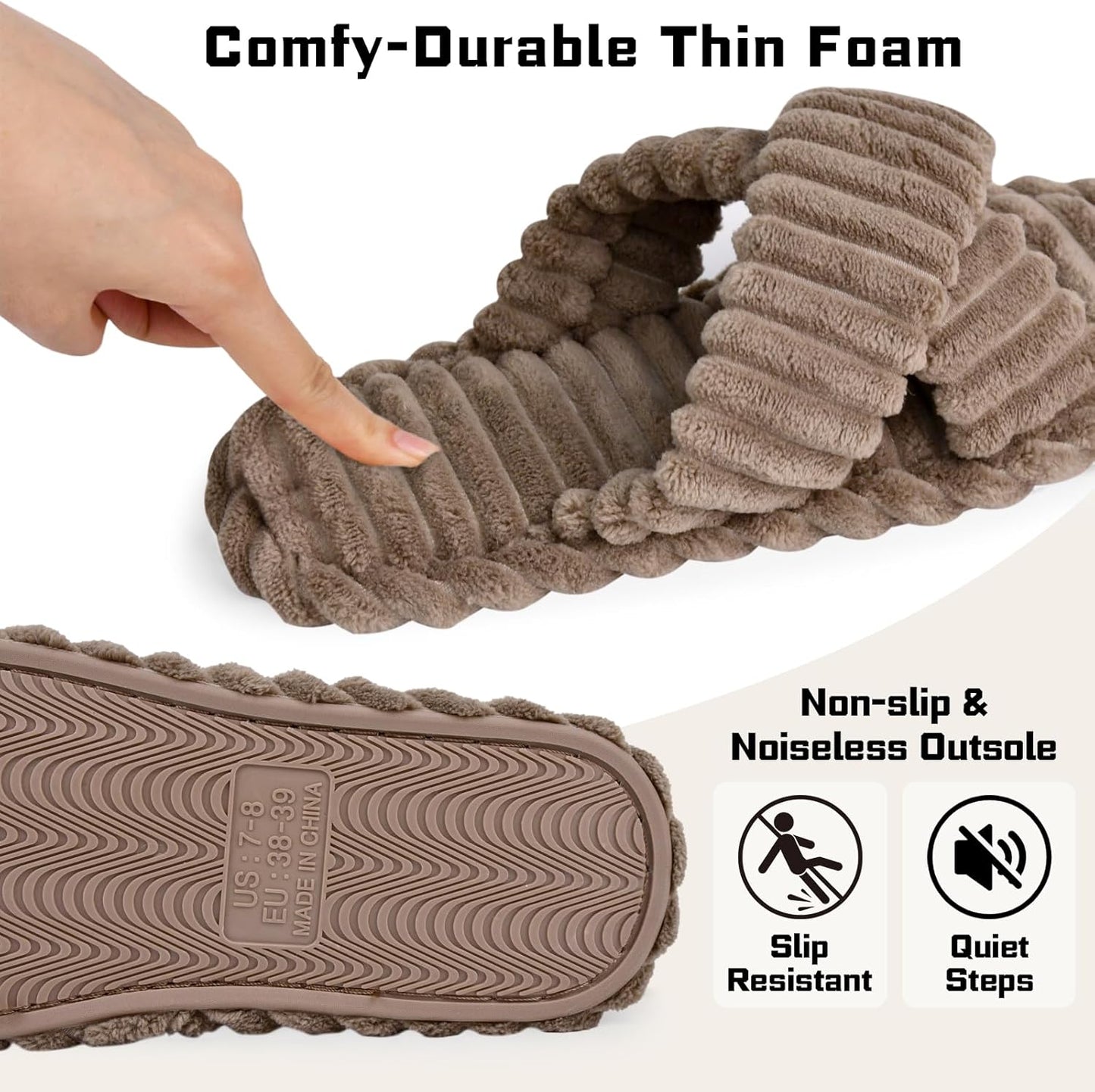 ZOORON Women's Cozy Slippers Crossbands & Durable Foam - Soft Plush Lined Non-Slip Indoor Outdoor Open Toe Shoes Trendy Gift