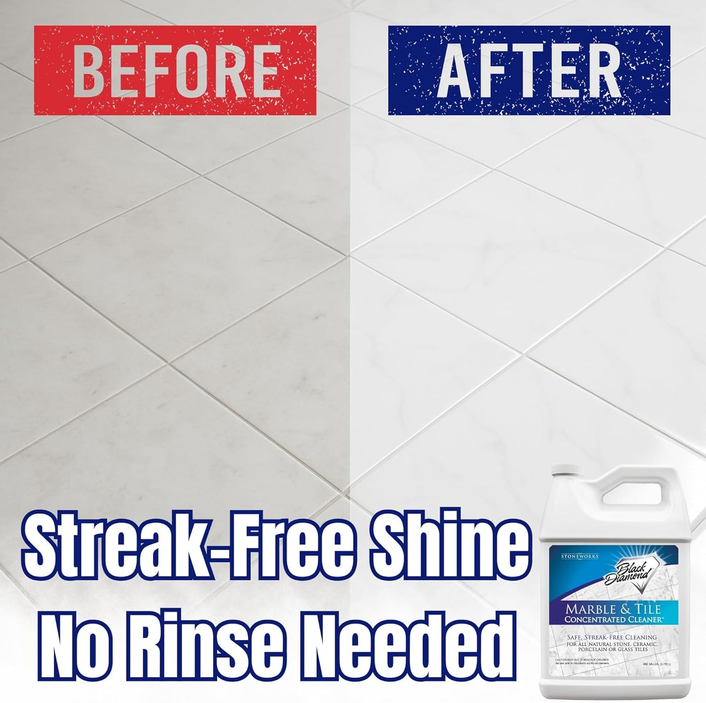 Black Diamond Stoneworks MARBLE & TILE FLOOR CLEANER. Great for Ceramic, Porcelain, Granite, Natural Stone, Vinyl and Brick. No-rinse Concentrate.(4-Gallons)