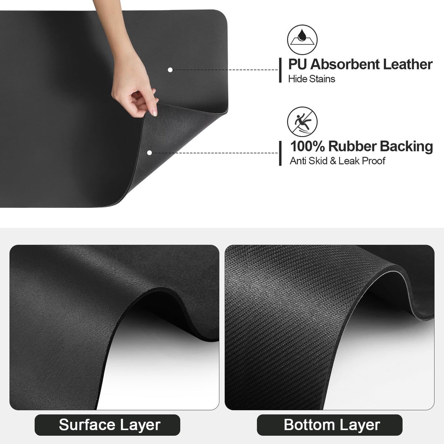 Dish Drying Mat for Kitchen Counter | Coffee Bar Mat for Countertops | Heat Resistant Drainer Mat with Non-slip Rubber Backed | Hide Stain Kitchen Absorbent Draining Mat | Black 18"x28"