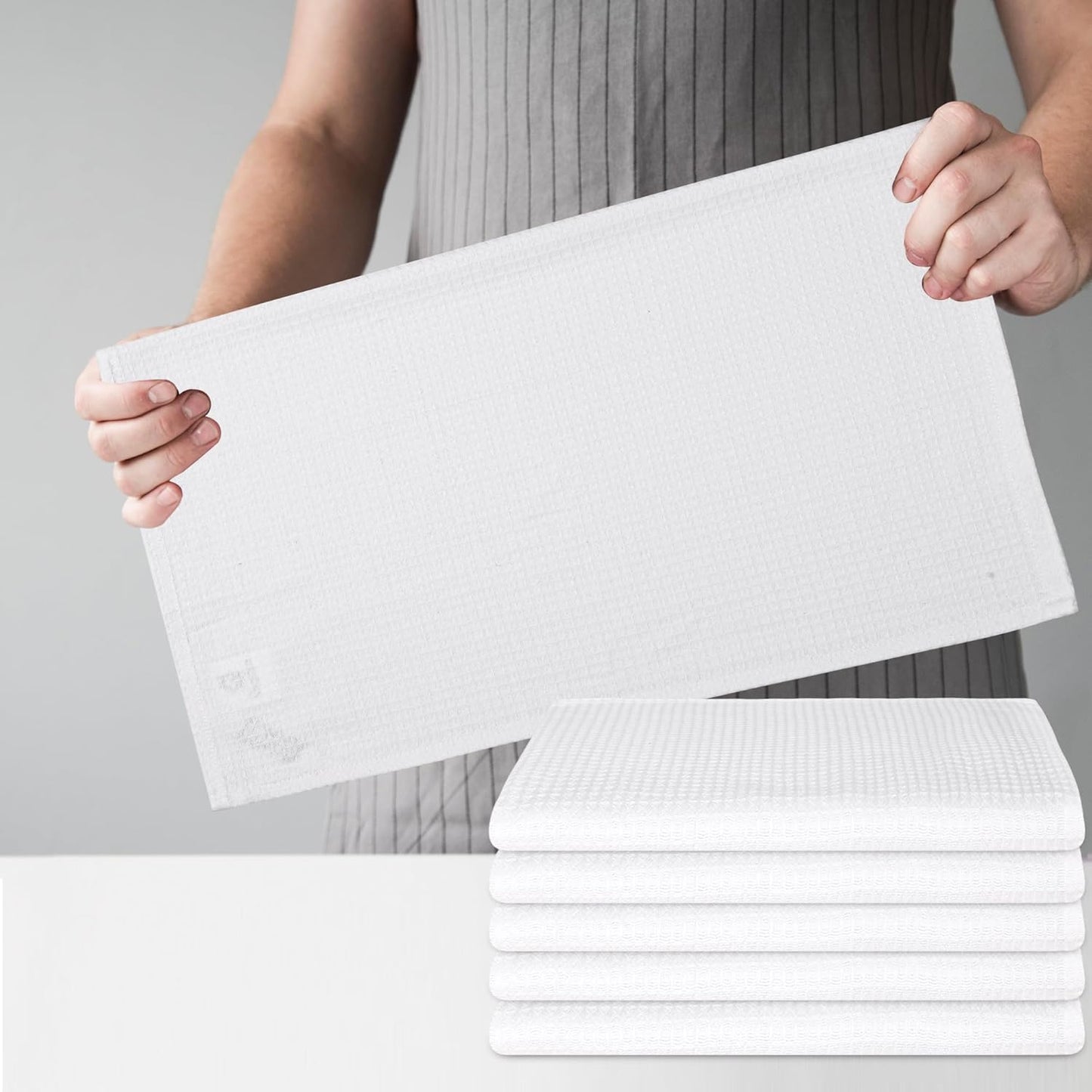 Kitchen Towels Set of 6 Soft Premium Cotton Highly Absorbent Dish Towels 18x28 Inches, Washable & Reusable Tea Towel, Quick Drying Dish Cloths with Hanging Loop - White Solid