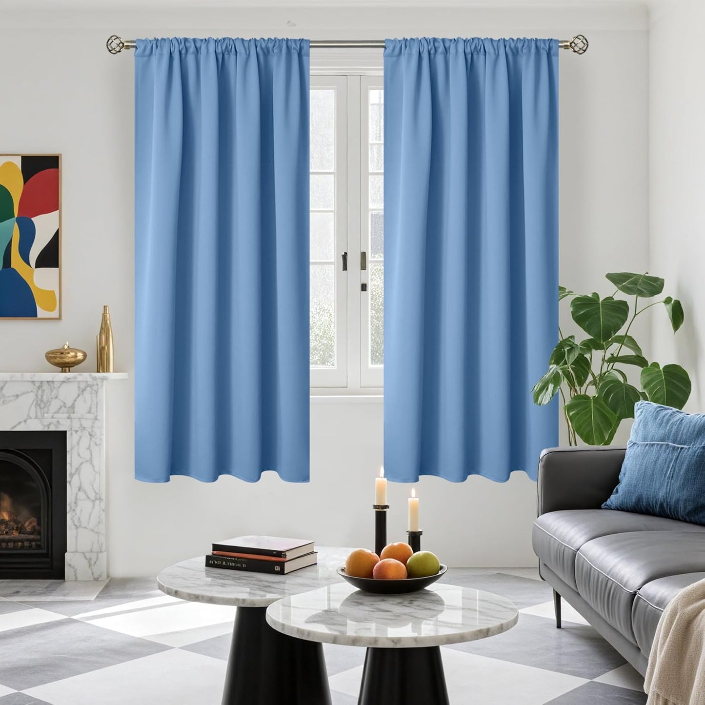 BGment Blackout Curtains 63 Inches Long for Bedroom - Denim Blue Thermal Insulated Drapes Room Darkening with Rod Pocket Privacy for Living Room, 52 x 63 Inch, 2 Panels