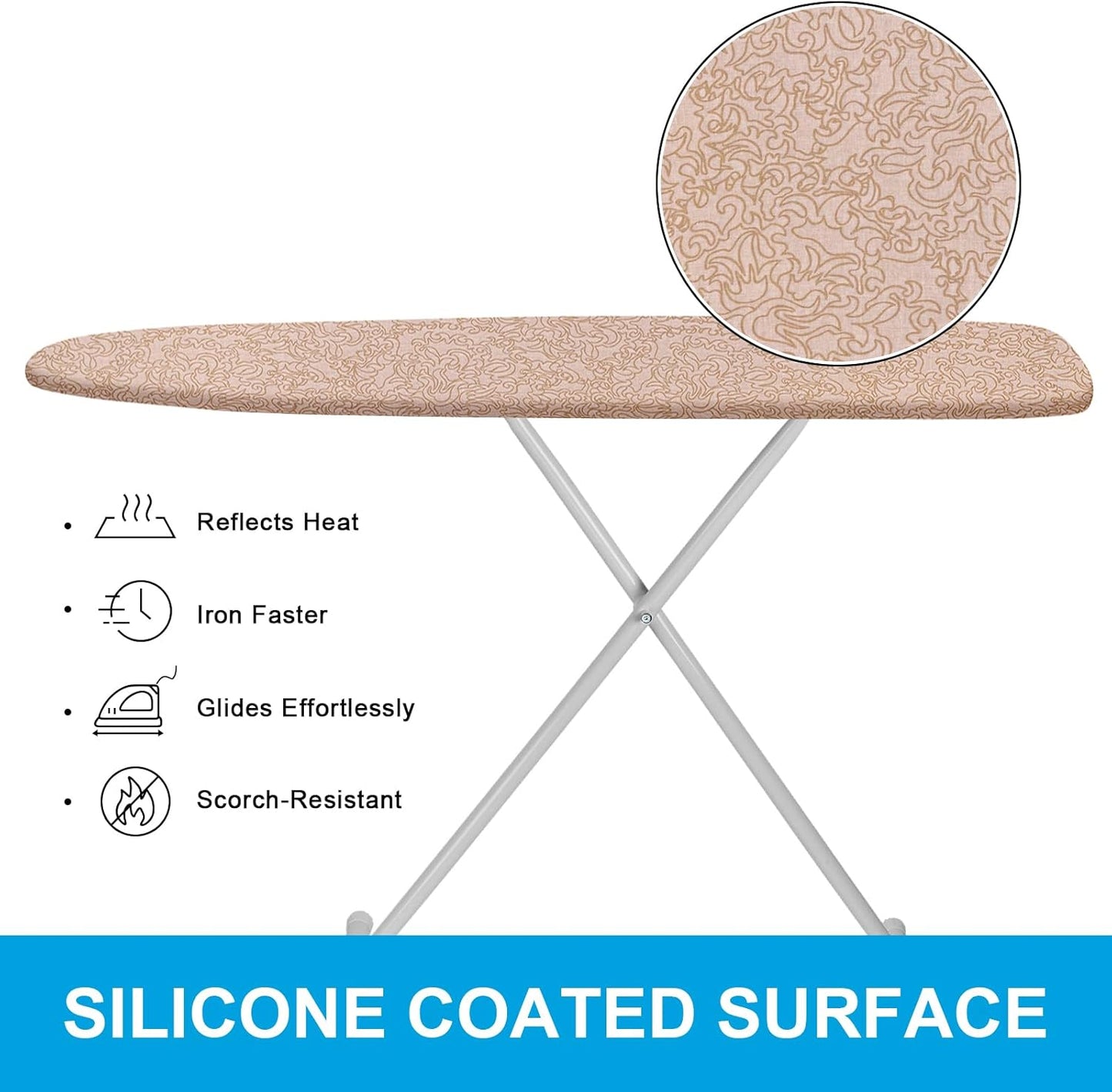 Extra-Wide Ironing Board Cover and Pad Replacement with Scorch and Stain Resistant Thick Padding and Elasticized Edge 18" x 49" Ironing Board Covers 4 Fasteners and 1 Protective Scorch Mesh Cloth