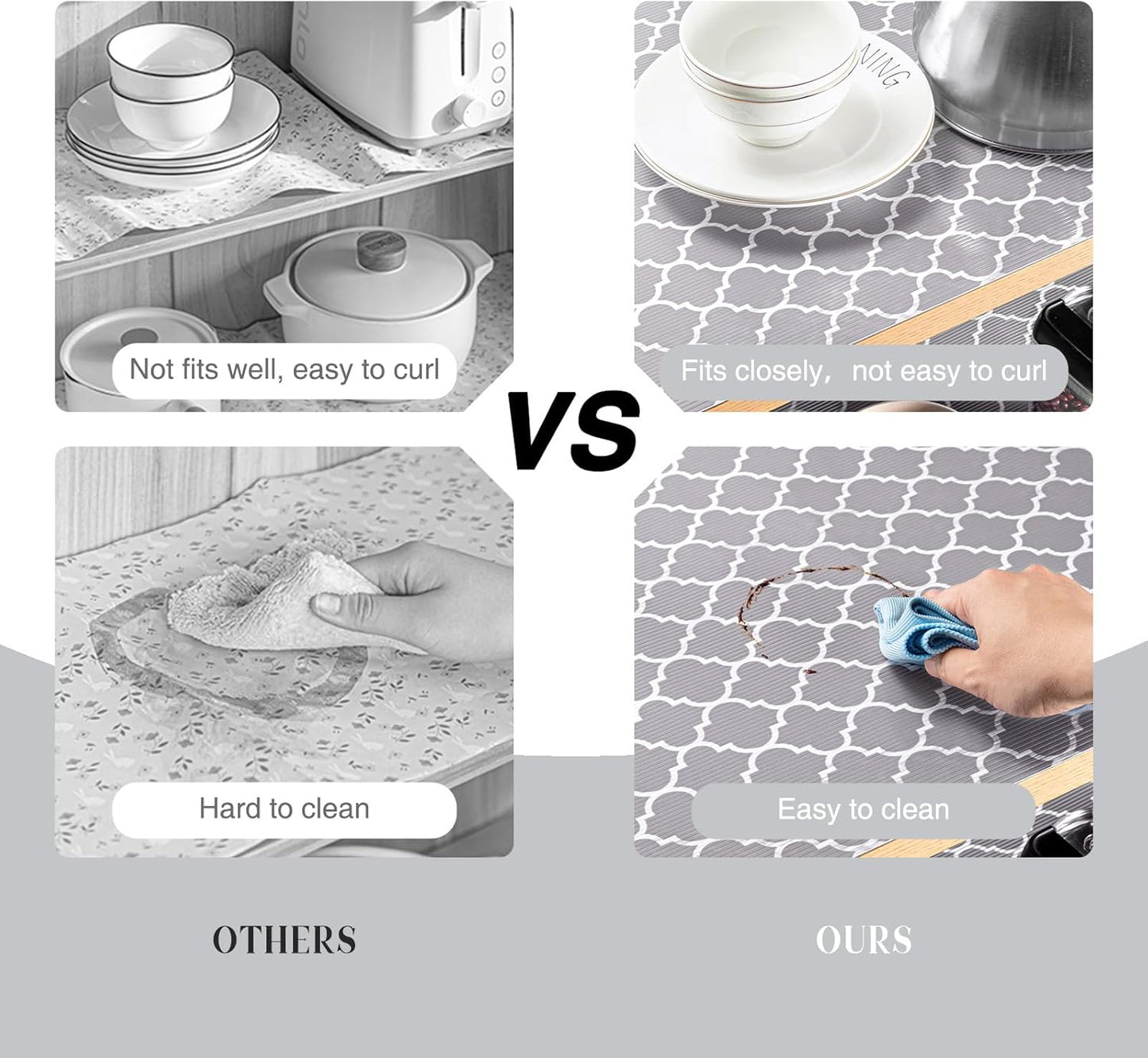 Glotoch Shelf Liner 12" x 30 ft. - Non Adhesive Refrigerator, Kitchen, Drawer Liners, Waterproof and Durable Fridge Table Place Mats for Cupboard, Cabinet, Drawer Liner, Quatrefoil Gray