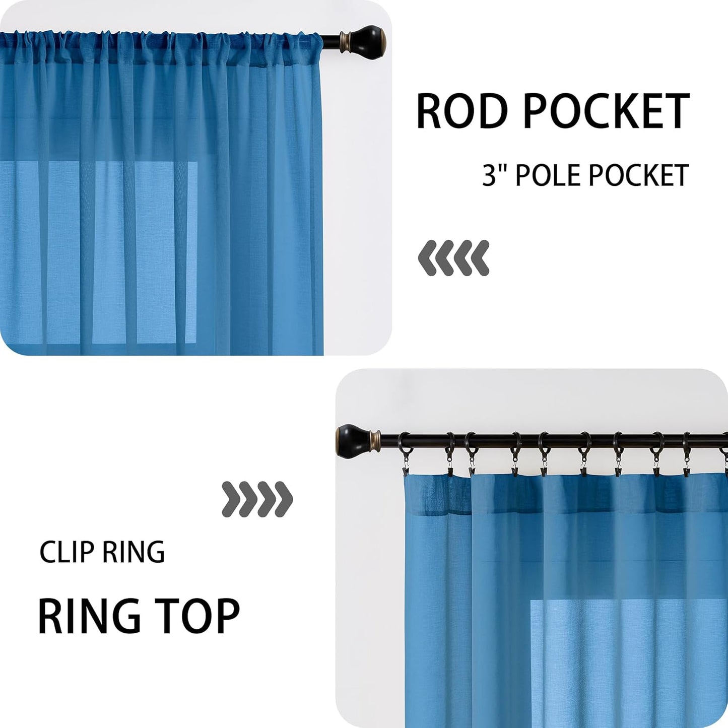 Tollpiz Sheer Curtains Closet Linen Textured Curtain Sheers Doorway Light Filtering Voile Patio Glass Door Rod Pocket Curtains French Door, 54 x 80 inches Long, Classic Blue, Set of 1 Panel