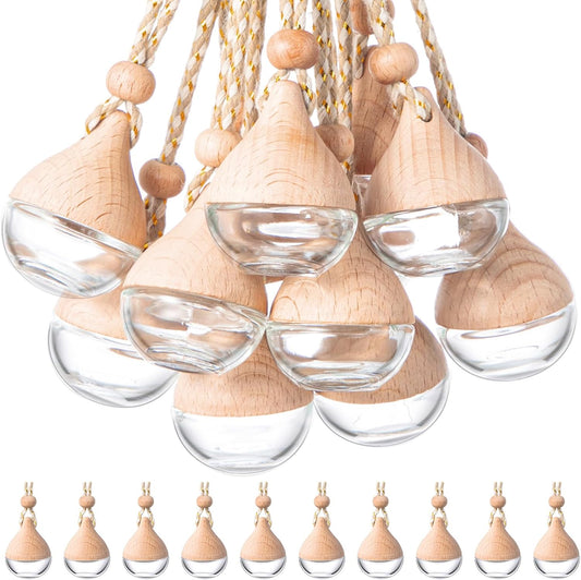 BBTO 50 Pcs Hanging Car Air Freshener Car Diffuser Bottles Empty Glass Perfume Bottle Freshener Diffuser Bottle Pendant for Essential Oil Fragrance Aromatherapy Bottle Ornament(Water Drop)