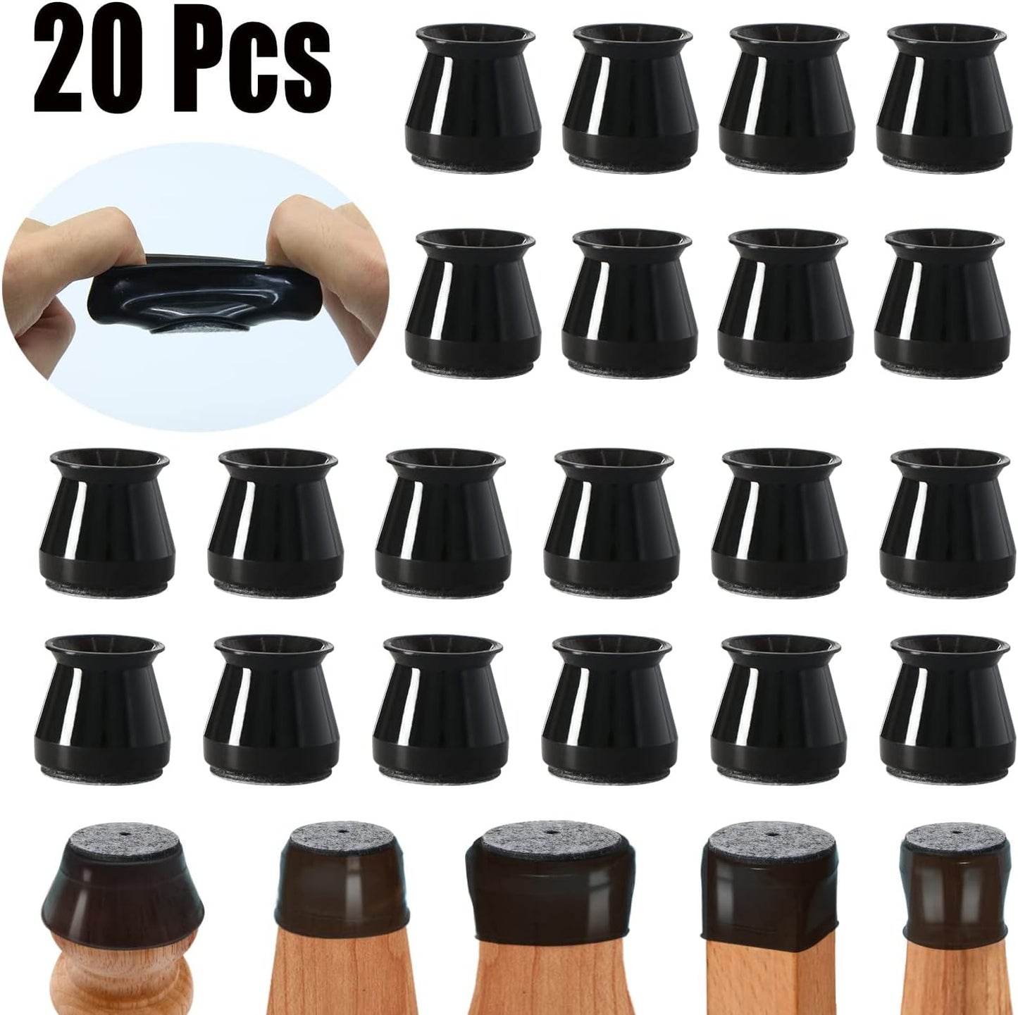 BUMACO Chair Leg Floor Protectors Chair Leg Protectors for Hardwood Floors Silicone Pads Covers to Protect Floors (Black-20 Pcs, Universal L (1-5/16"~2")