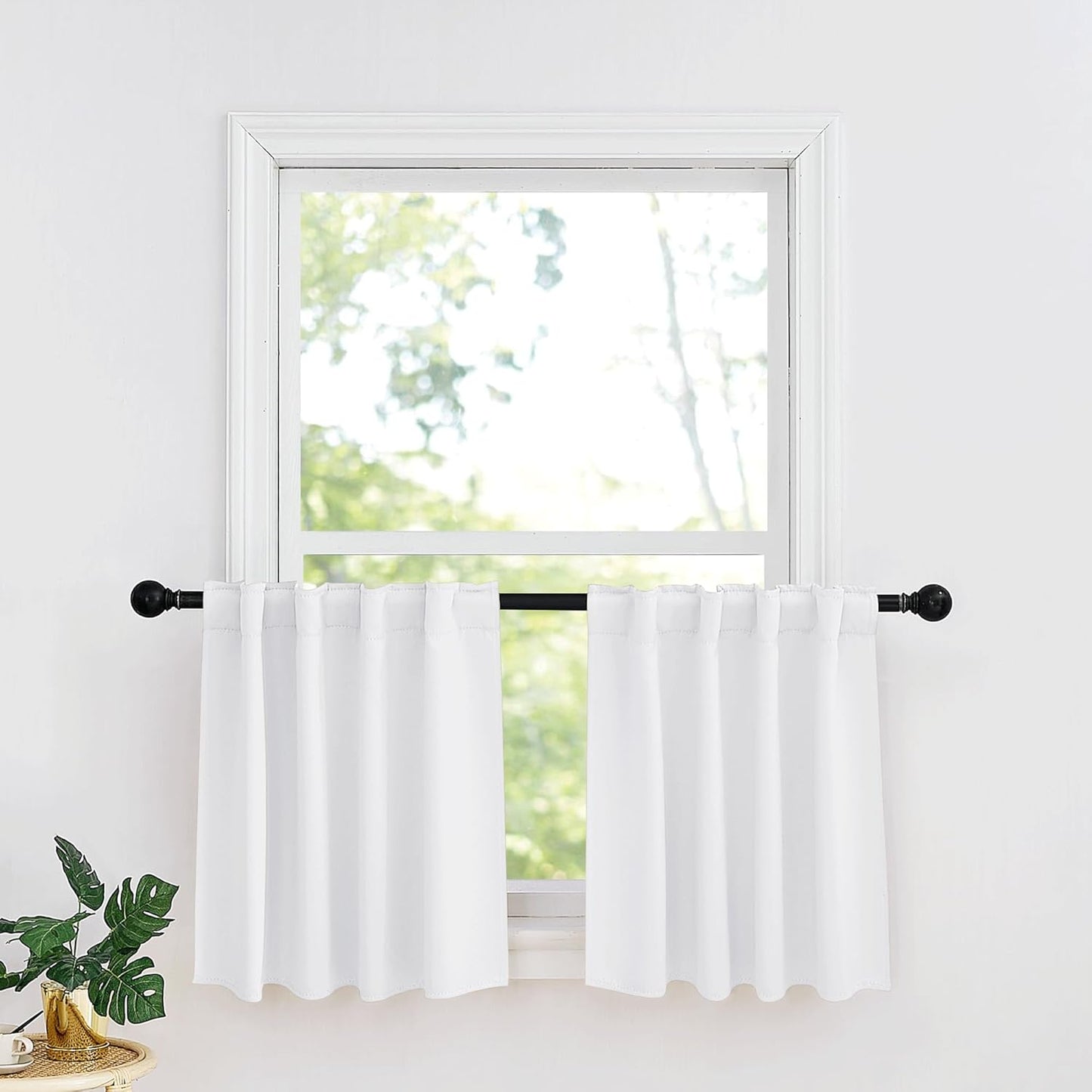 RYB HOME Kitchen Window Curtains - Blackout Privacy Half Window Curtains for Bedroom Bathroom Dining Living Room Cafe Office Short Tiers Drapes, W 34 x L 36 inches, 2 Panels, Pure White