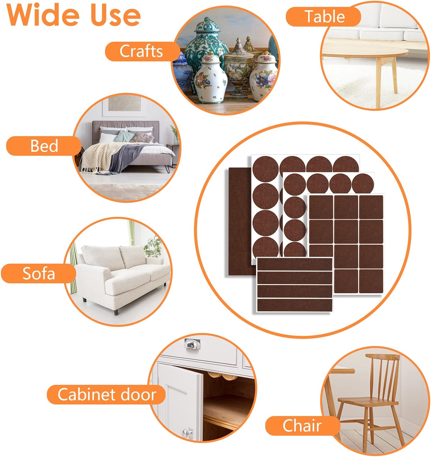 Felt Furniture Pads 300 Pieces, Furniture Pads for Hardwood Floors, Floor Protectors for Furniture Legs, Felt Pads for Furniture, Floor Savers for Furniture Brown