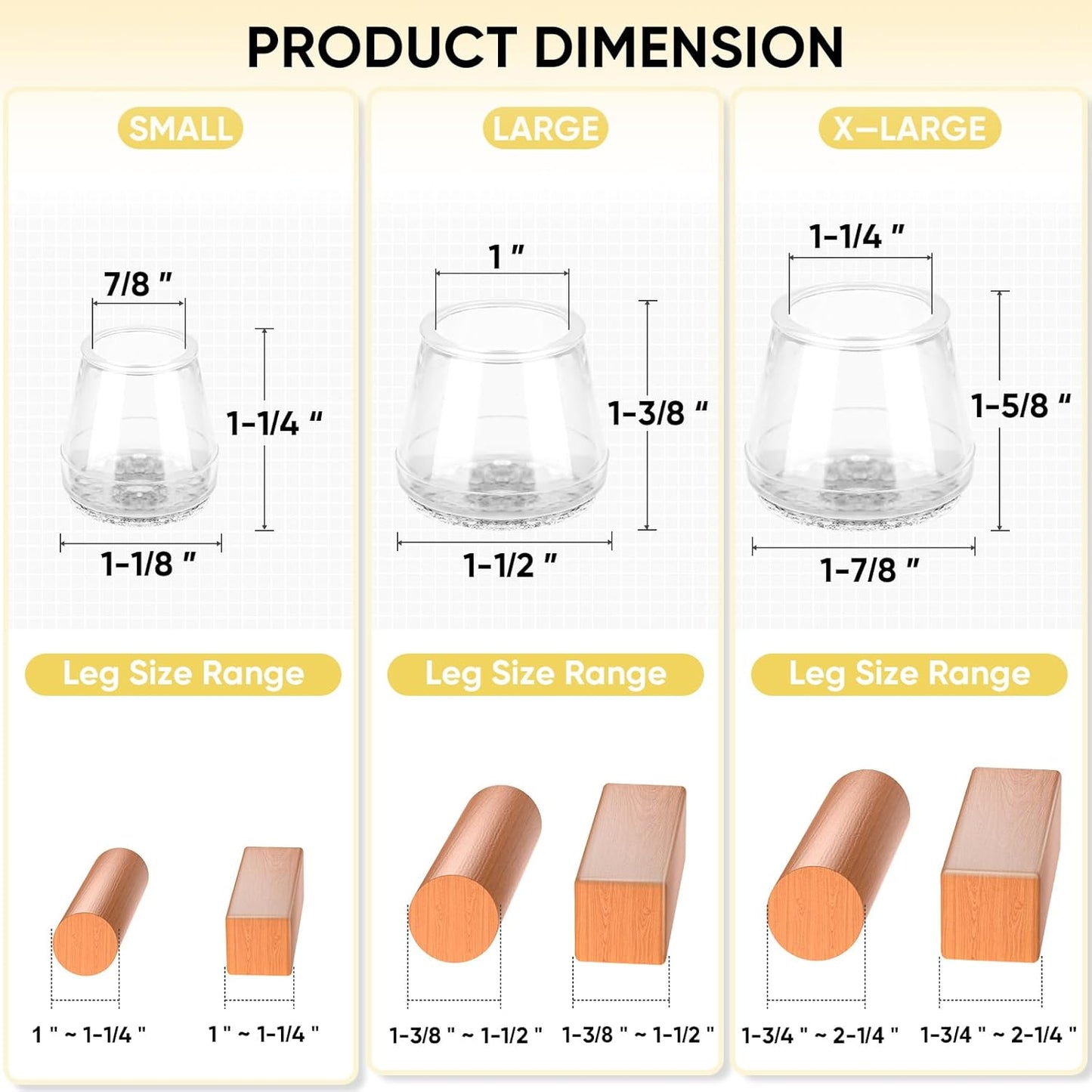 BALEINE 32 Pack Silicone Chair Leg Floor Protectors, Stool Leg Protectors Cap, Non-Slip Chair Leg Caps for Hardwood Floors (Clear & Small, 32 Pack)