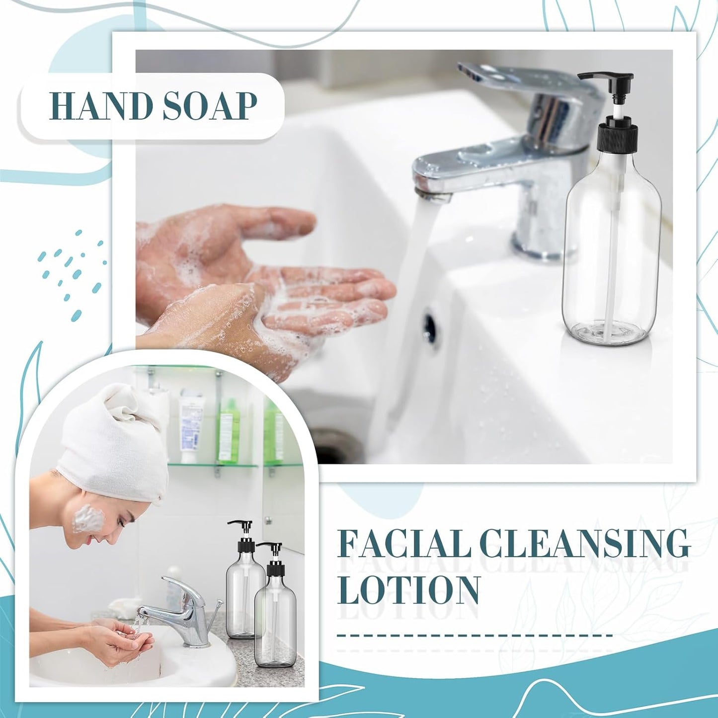 Tessco for you 12 Pack Clear Soap Dispenser Empty Plastic Pump Bottles Dispenser Refillable Shampoo Container for Hand Sanitizer Soap Lotion Body Wash Conditioner Bathroom Kitchen Travel(16.9 oz)