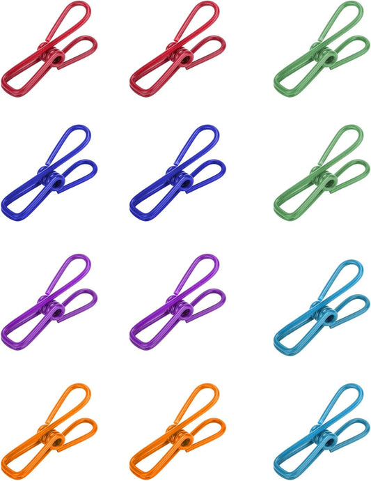 Multipurpose 2 in Chip Bag Clips 12 Pack Metal Clips for Kitchen Food Storage, Laundry Hanging, Bag Chip Bag Sealing - Easy to Use Strong Grip Clips for Home Organizing