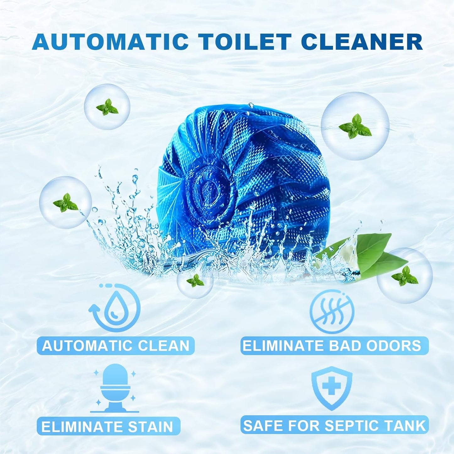 Toilet Bowl Cleaner, Automatic Toilet Tank Cleaner Tablets, Blue Toilet Bowl Tablets for Deodorizing & Descaling, Powerful Cleaning, Slow-Release Against Tough Stains 20 Pack