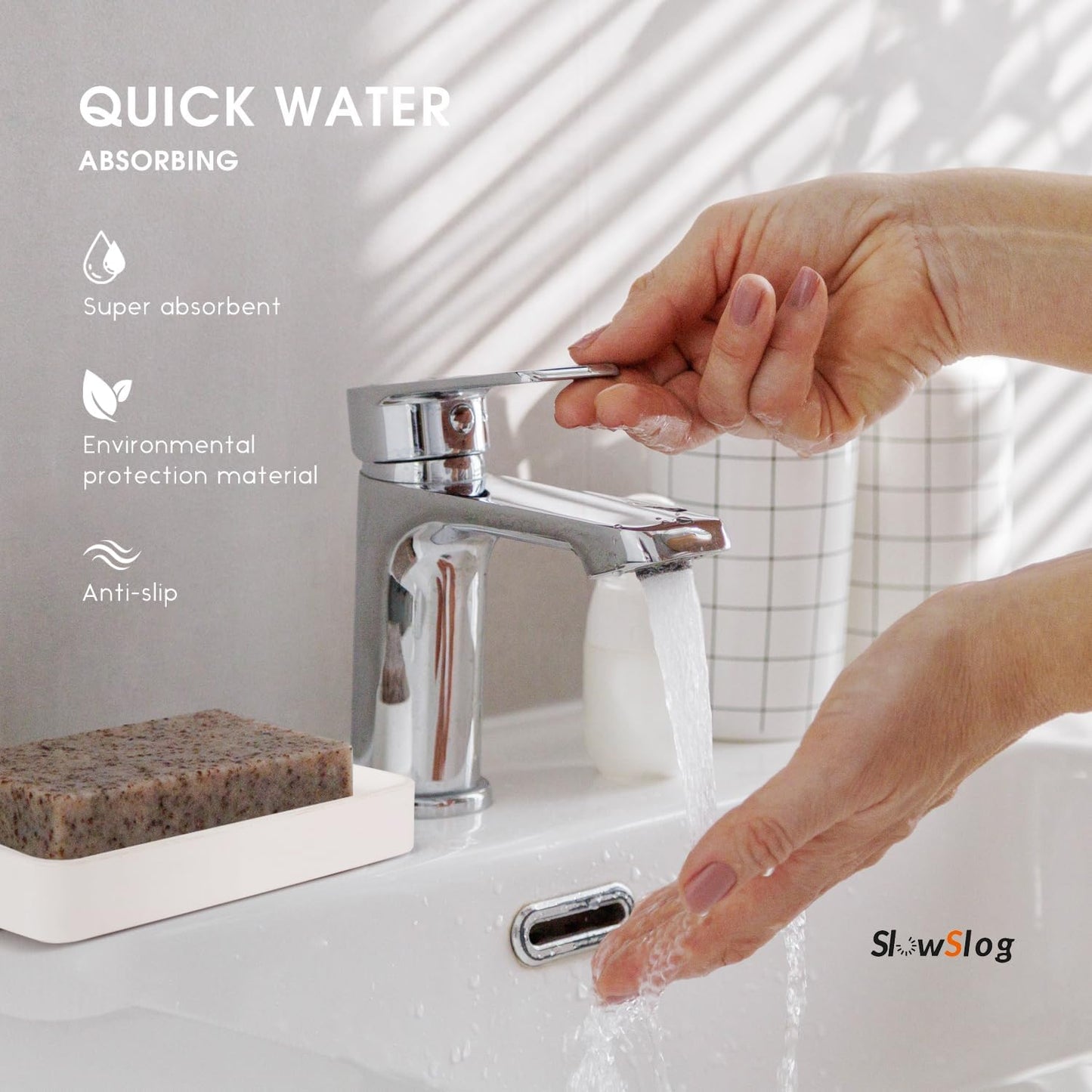 2 Pack Diatomite Soap Trays, Fast Drying Stone Soap Dishes, Natural Diatomaceous Earth Soap Holders, Quick-Dry Rectangular Soap Savers for Bath & Kitchen, White