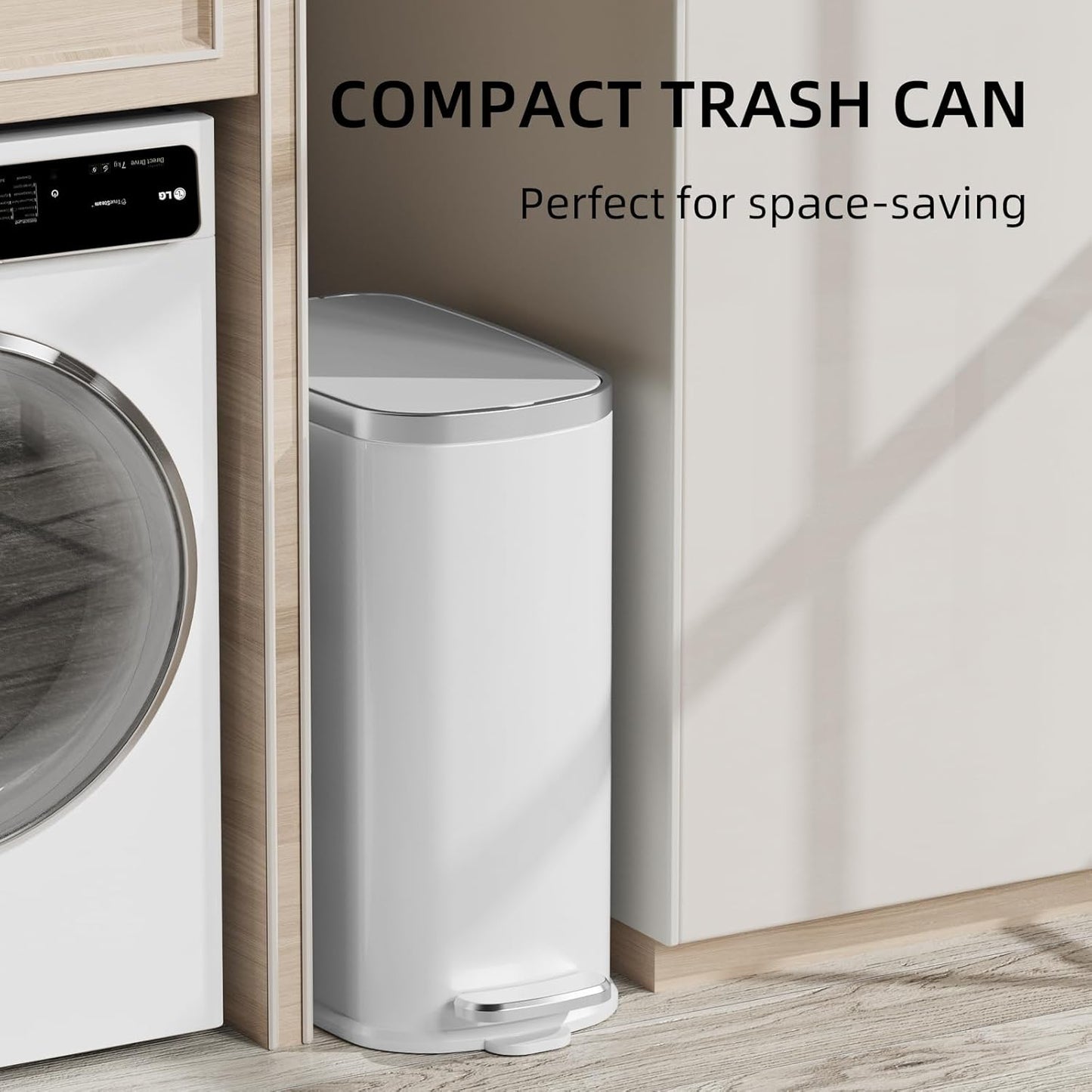 KUK Slim Bathroom Trash Can with Lid Soft Close, Step Pedal, 2.6 Gal/ 10L Stainless Steel Garbage Can with Removable Inner Bucket, Anti-Fingerprint Wastebasket for Office, Bedroom, Toilet (White)