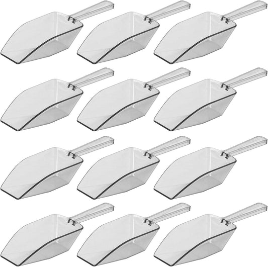 Clear Mini Plastic Acrylic Scoops 12 Pcs | 5.5” Kitchen Scoop | Wedding Desserts | Candy Buffet, Ice Cream, Protein Powders, Coffee, Tea, Flour (12 Pack, 5.5")