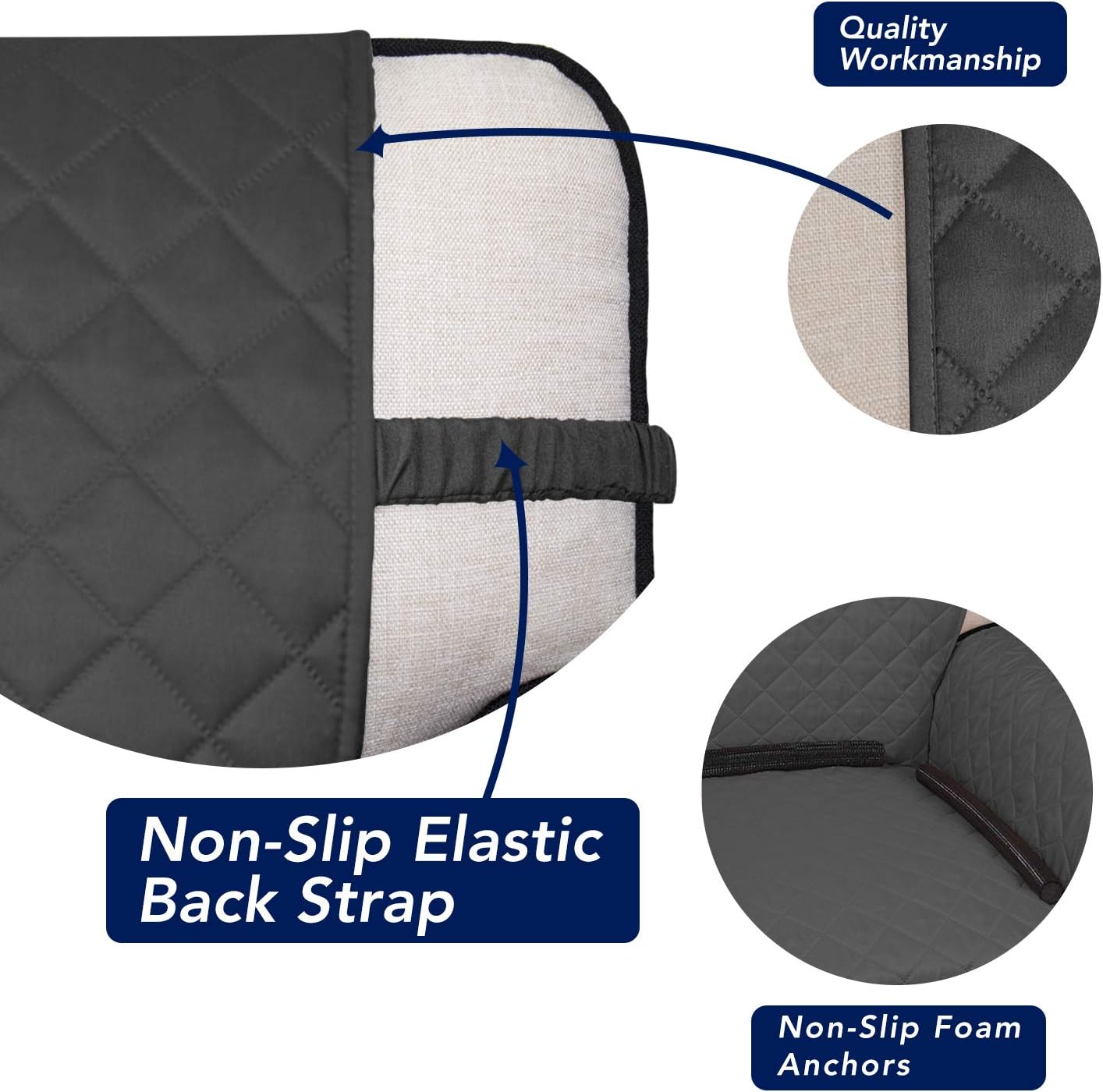 PureFit Reversible Quilted Sofa Cover, Water Resistant Slipcover Furniture Protector, Washable Couch Cover with Non Slip and Elastic Straps for Kids, Dogs, Pets (Chair, Dark Gray/Beige)