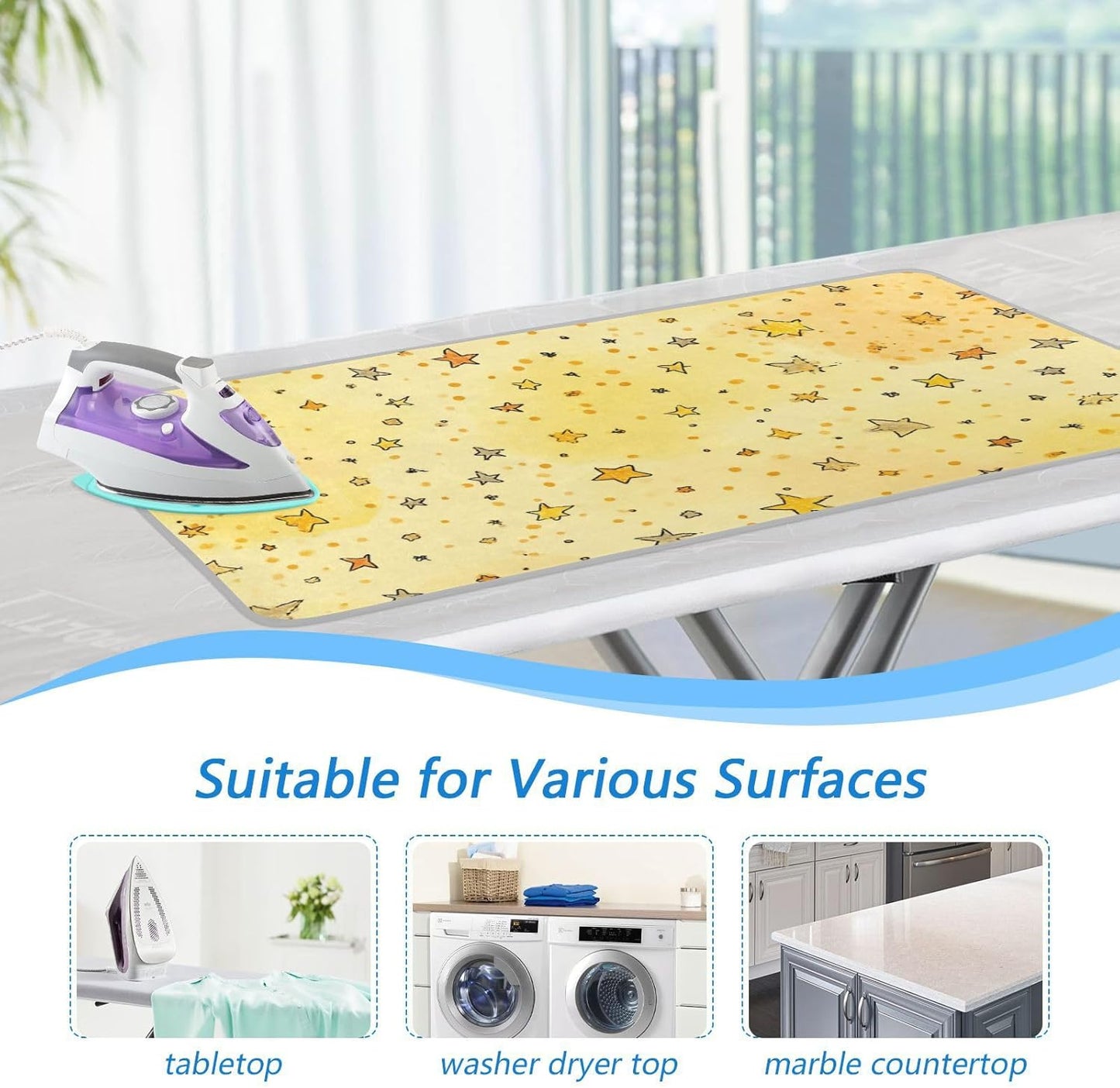 Golden Stars and Dots Ironing Mat for Table top Portable Ironing Pad Blanket for Washer Dryer Countertop Travel