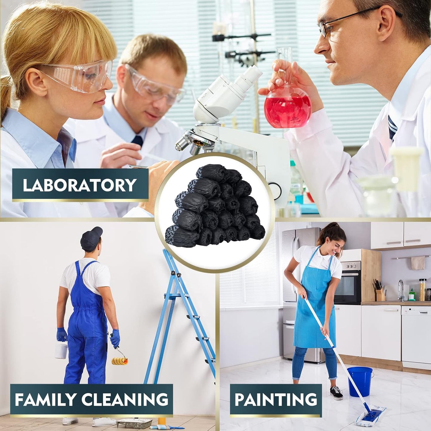 Zhanmai 300 Pack Disposable Shoe Covers Non Slip Disposable Large Foot Booties Shoe Covers for Indoors Contractors Floor and Carpet Protectors, One Size Fits Most(Black)