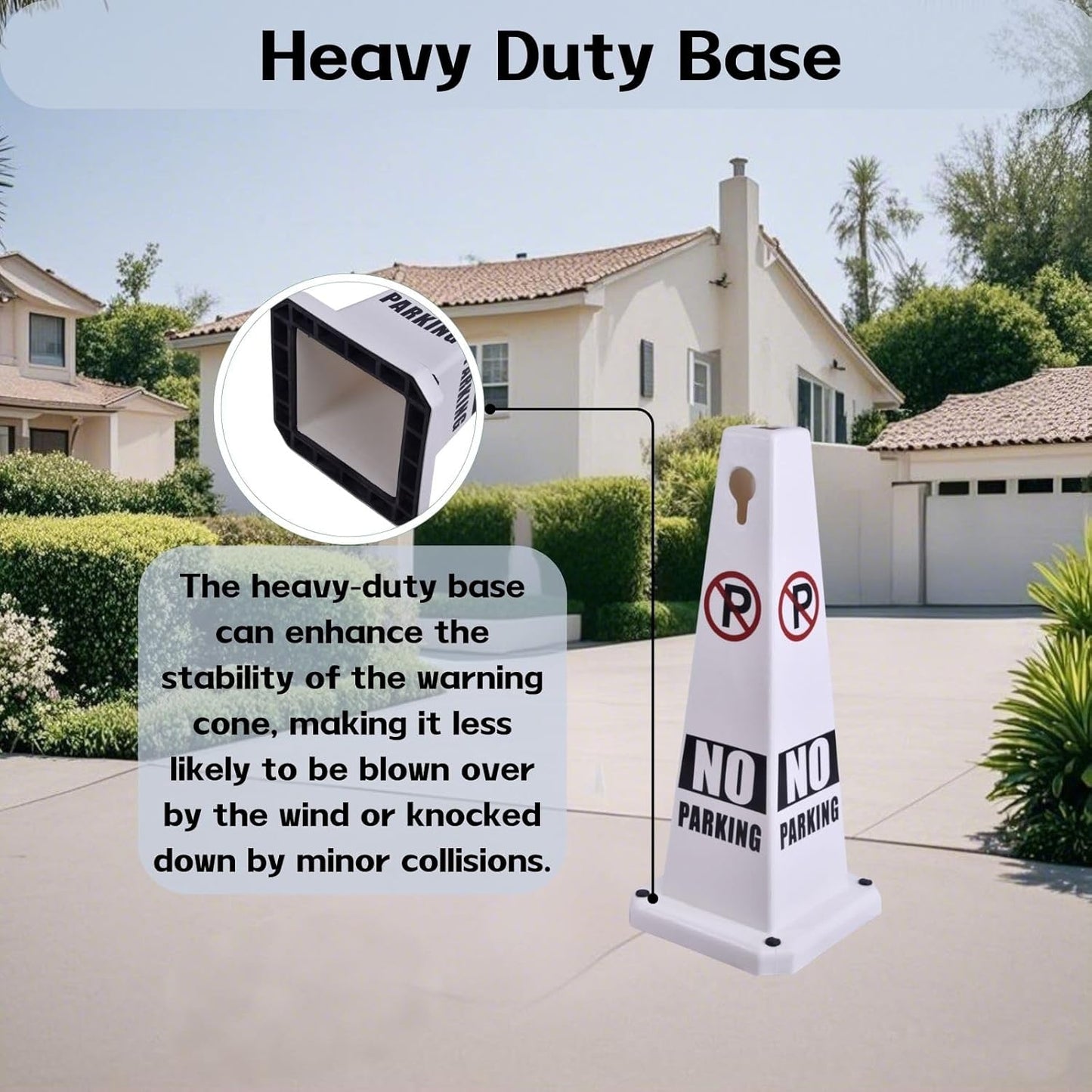 8-Pack 26.5" Caution Cones, 4-Sided Visible Safety Signs with Heavy Rubber Base, Warning for Slip & Fall Prevention, Indoor/Outdoor Use (White, 8Pcs-No Parking)