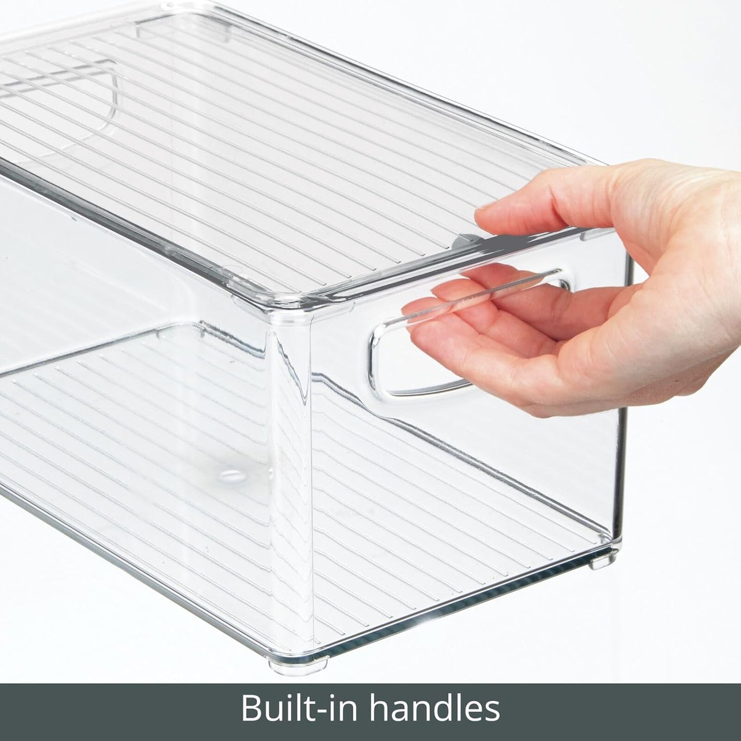 mDesign Plastic Deep Storage Bin Box Container with Lid and Built-In Handles - Organization for Fruit, Snacks, or Food in Kitchen Pantry, Cabinet, or Cupboard, Ligne Collection, 4 Pack, Clear